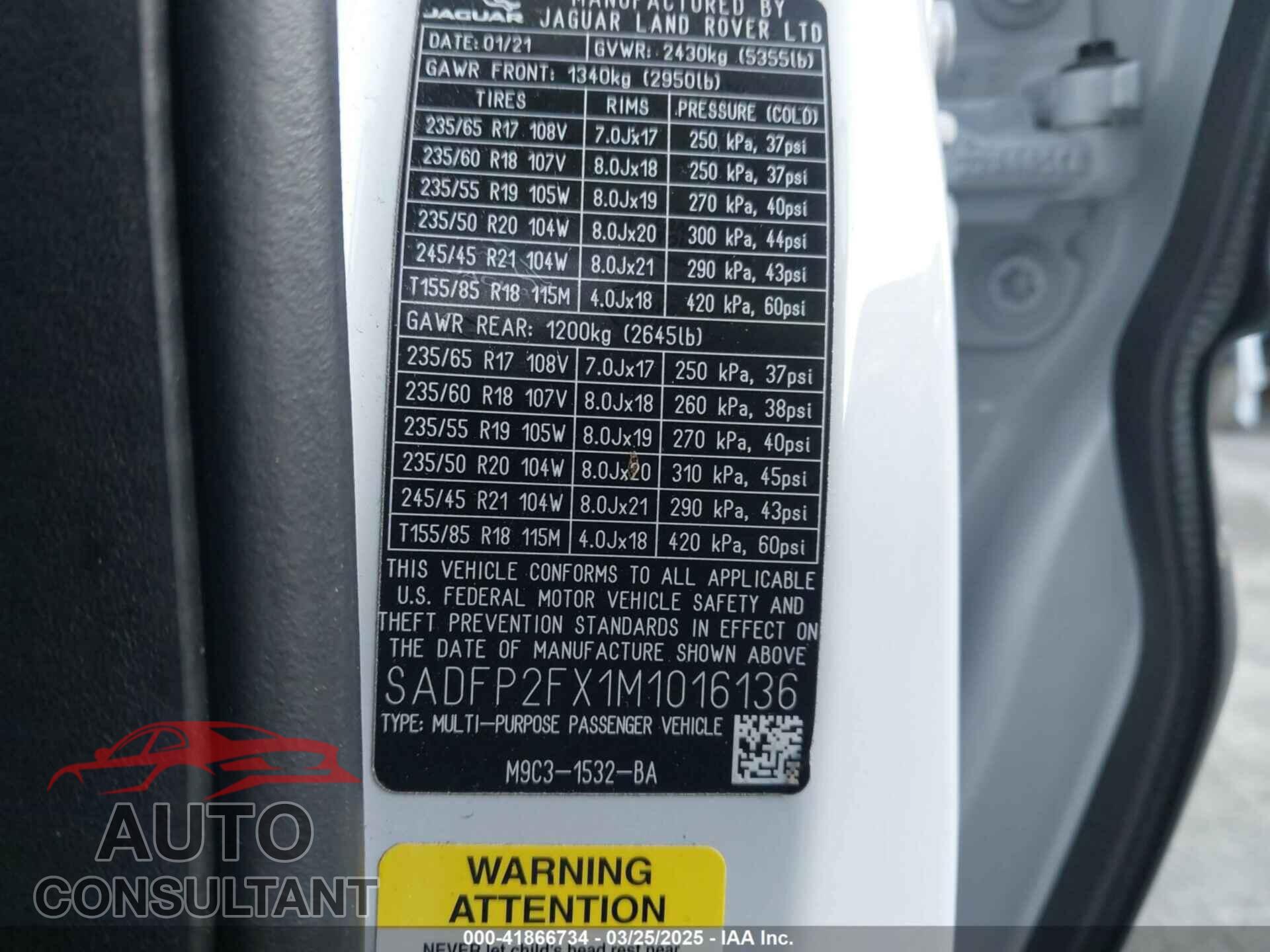 JAGUAR E-PACE 2021 - SADFP2FX1M1016136