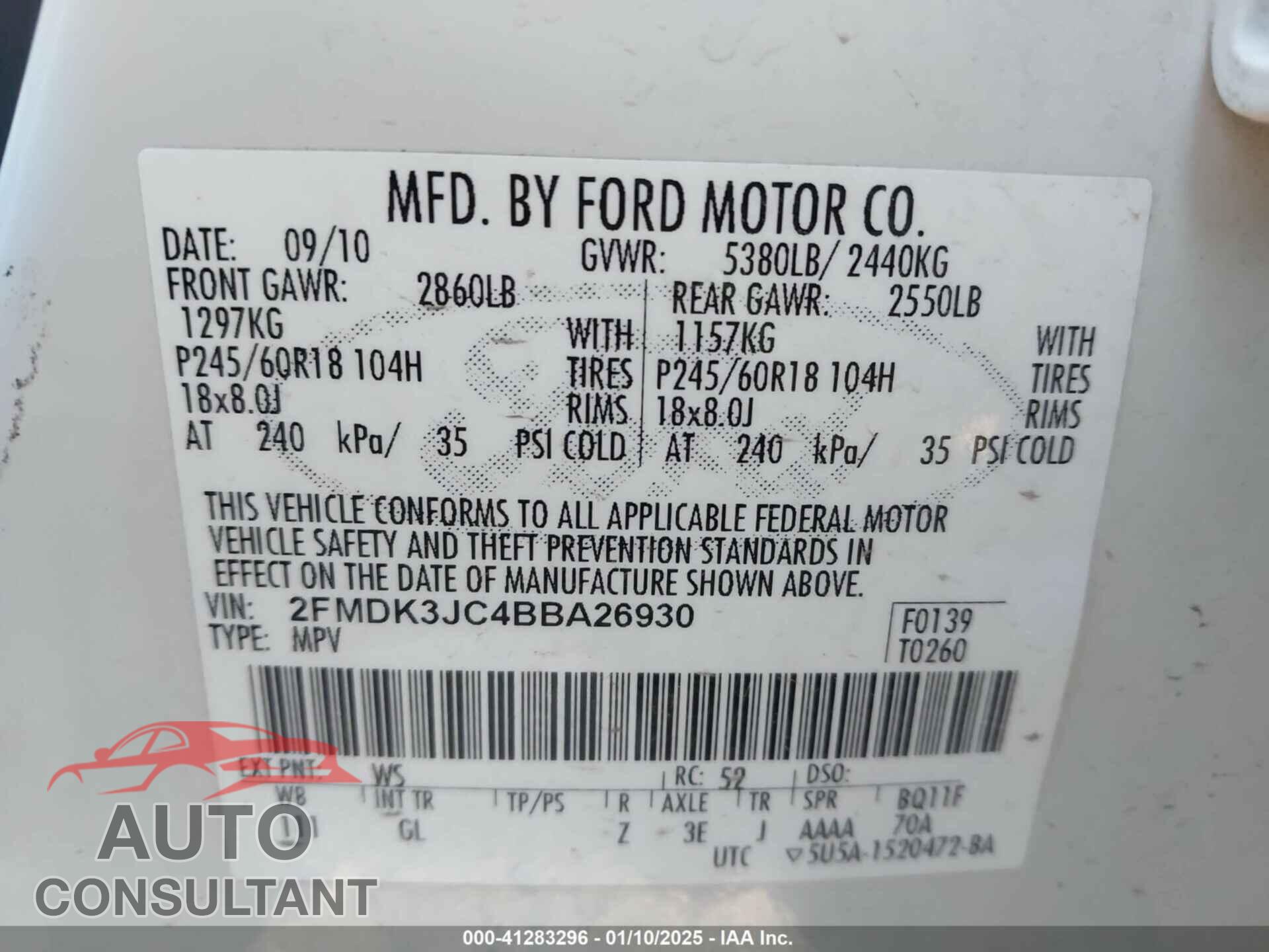 FORD EDGE 2011 - 2FMDK3JC4BBA26930