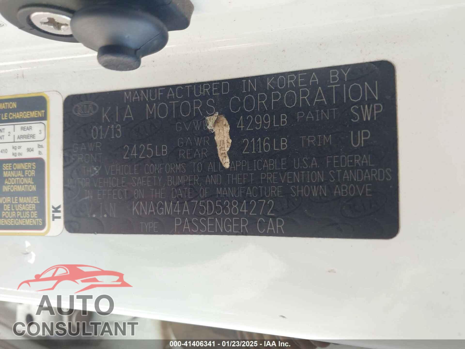 KIA OPTIMA 2013 - KNAGM4A75D5384272