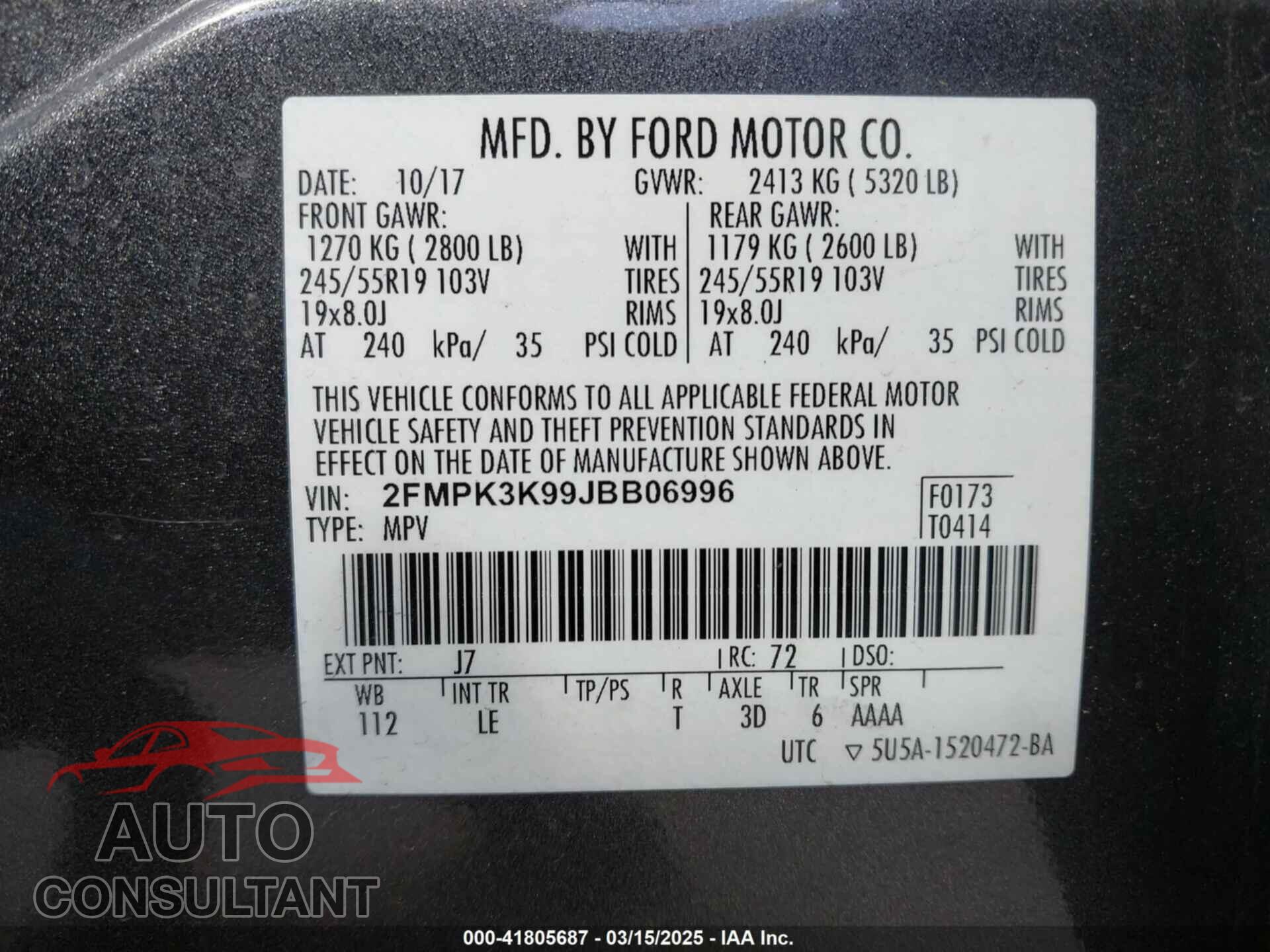 FORD EDGE 2018 - 2FMPK3K99JBB06996