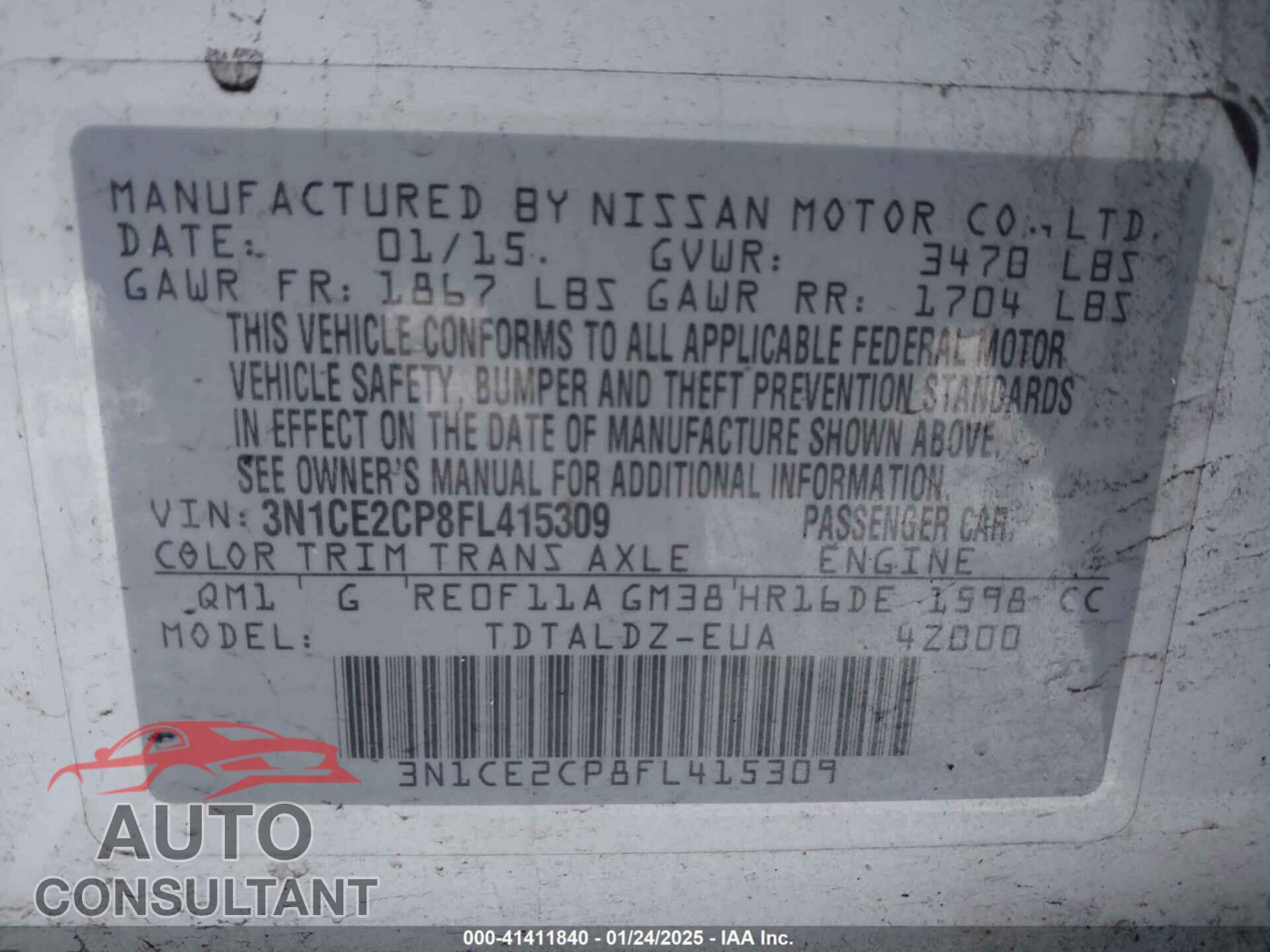NISSAN VERSA NOTE 2015 - 3N1CE2CP8FL415309