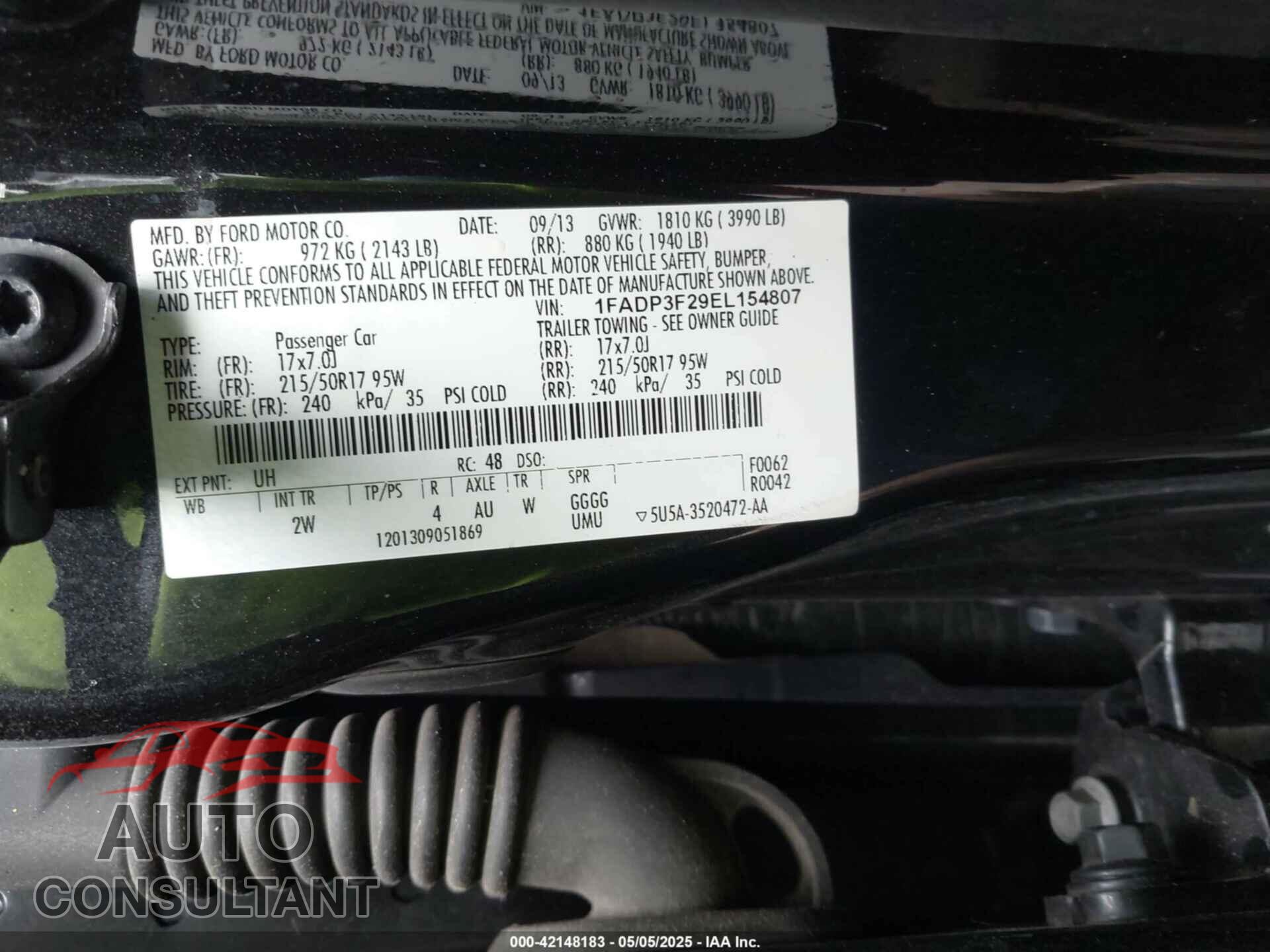 FORD FOCUS 2014 - 1FADP3F29EL154807
