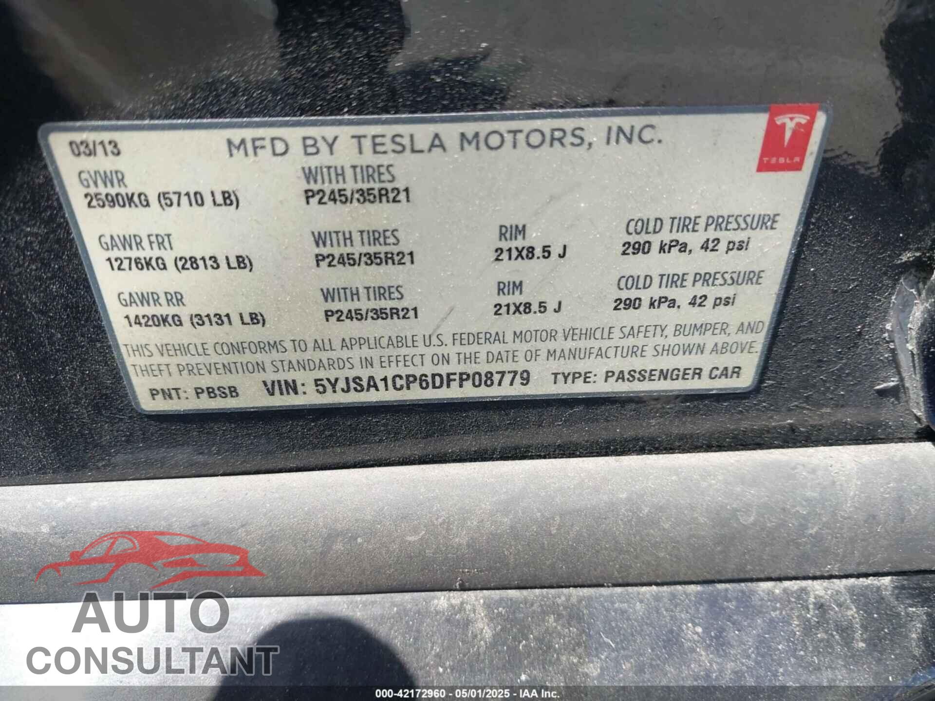 TESLA MODEL S 2013 - 5YJSA1CP6DFP08779