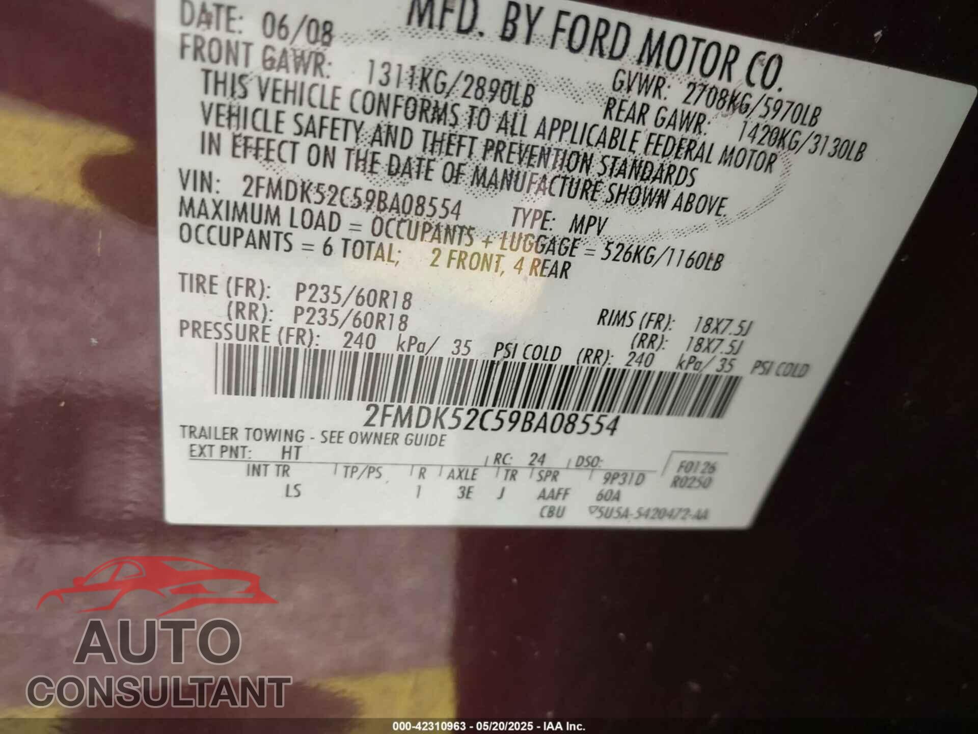 FORD FLEX 2009 - 2FMDK52C59BA08554