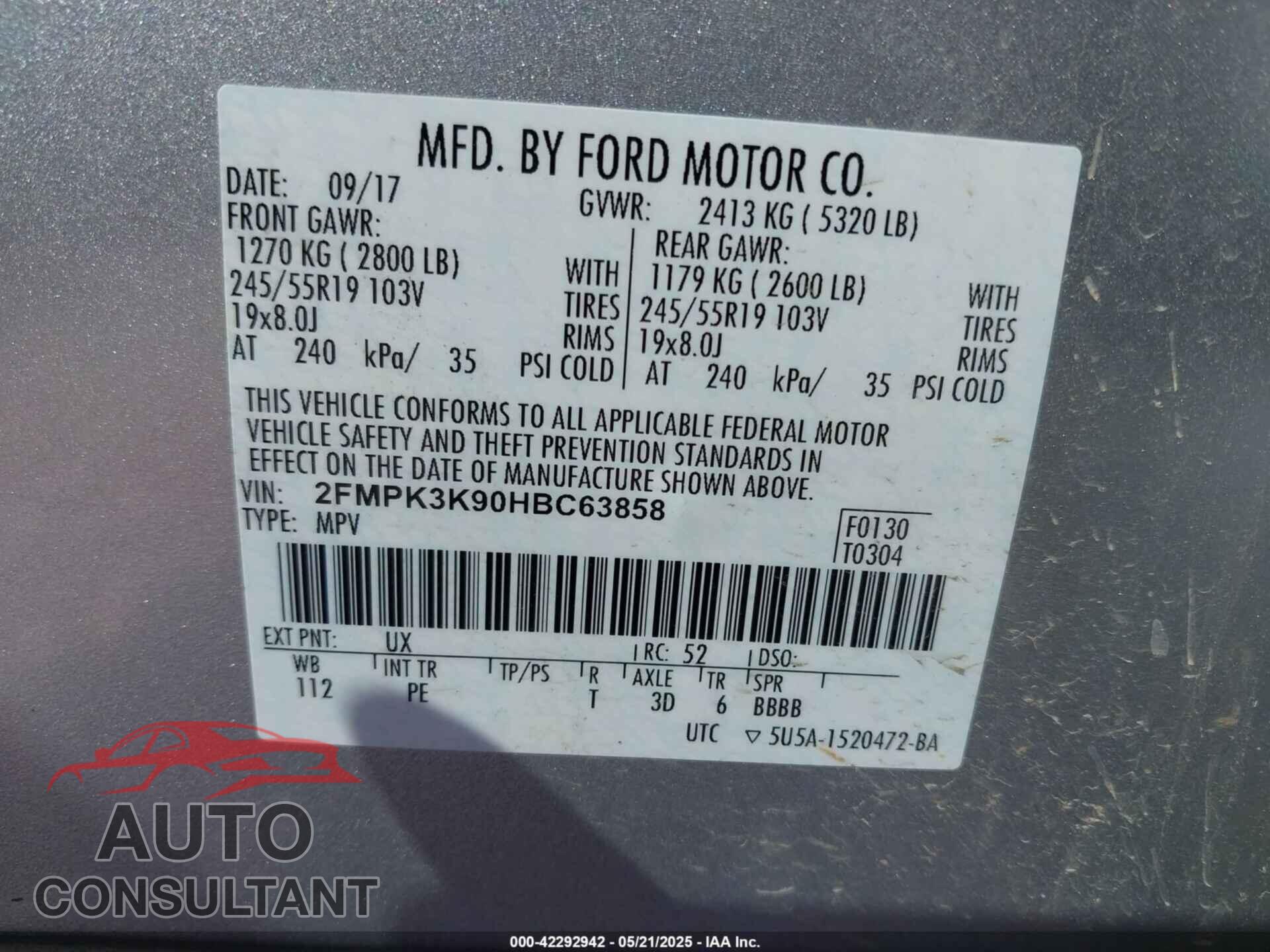 FORD EDGE 2017 - 2FMPK3K90HBC63858