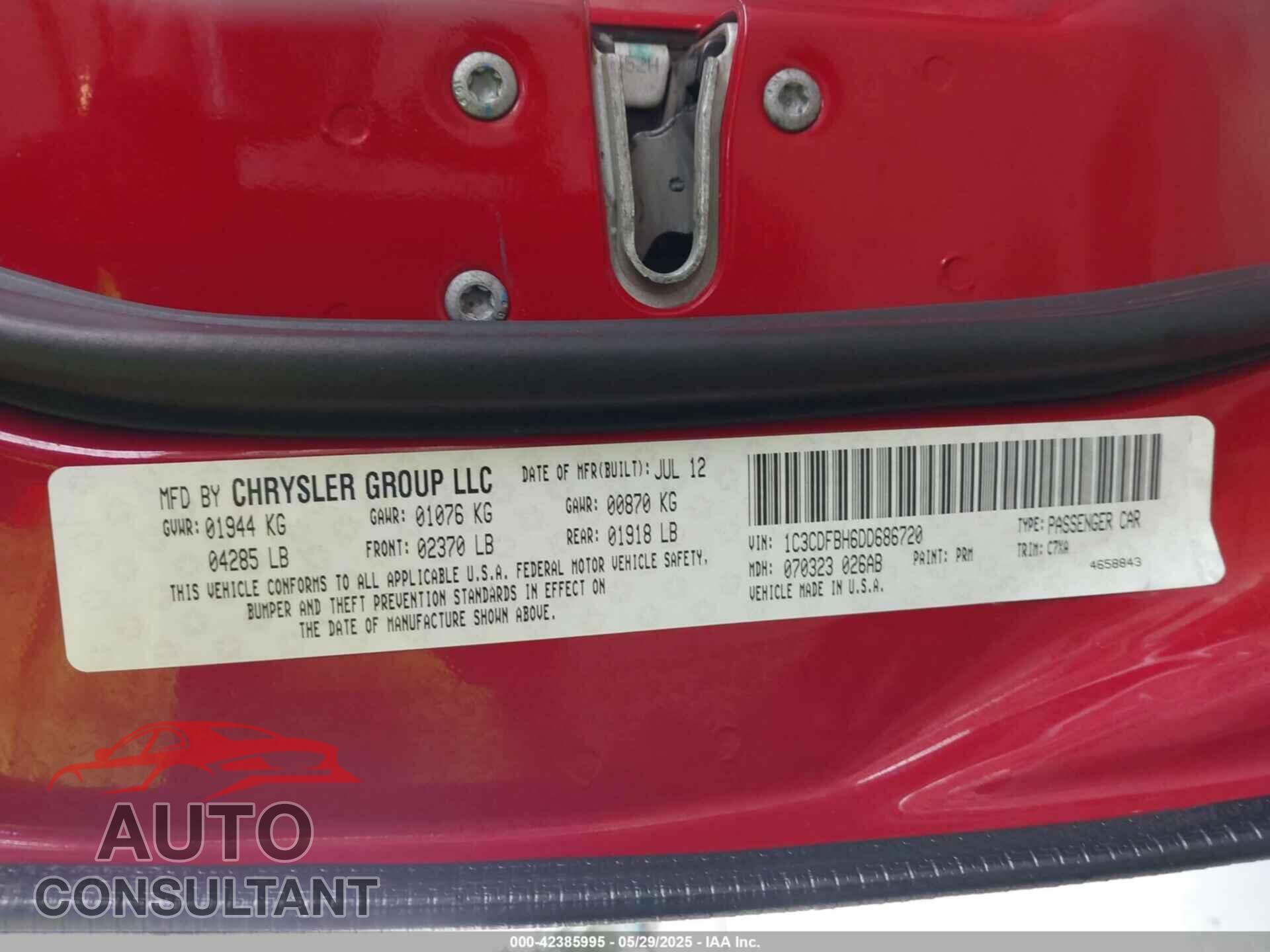 DODGE DART 2013 - 1C3CDFBH6DD686720
