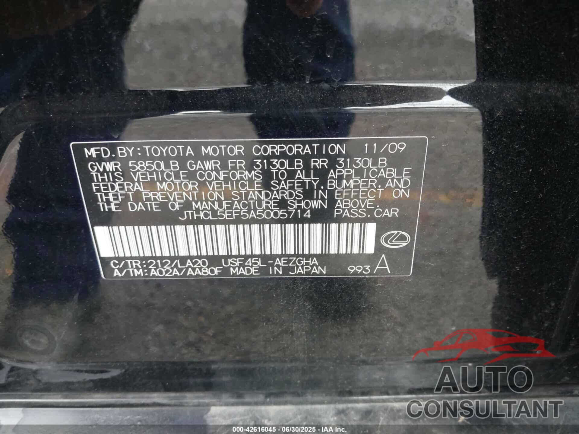 LEXUS LS 460 2010 - JTHCL5EF5A5005714