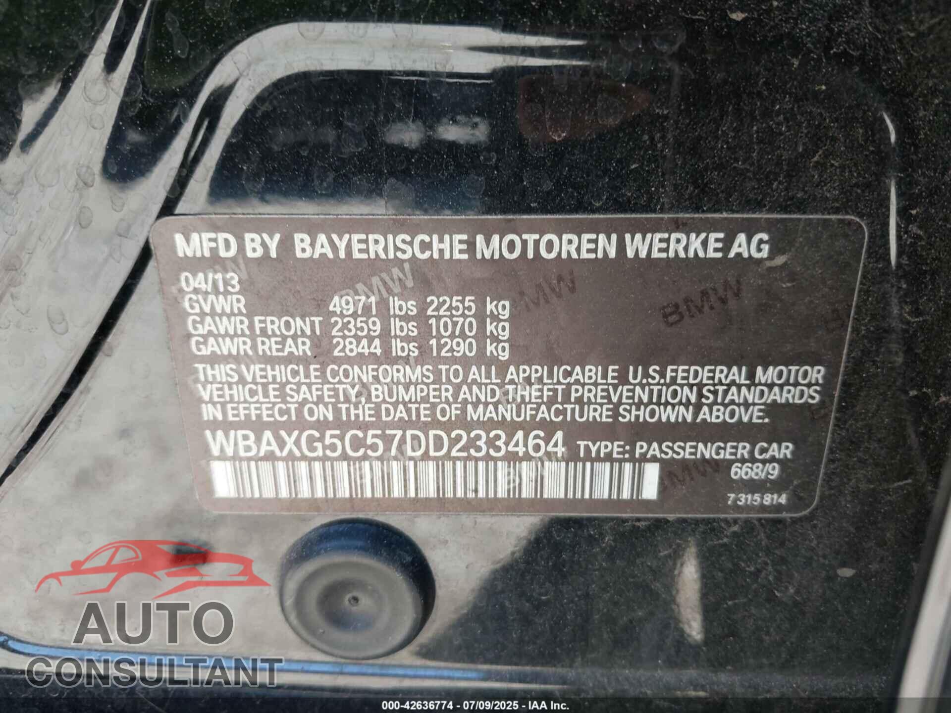 BMW 528I 2013 - WBAXG5C57DD233464