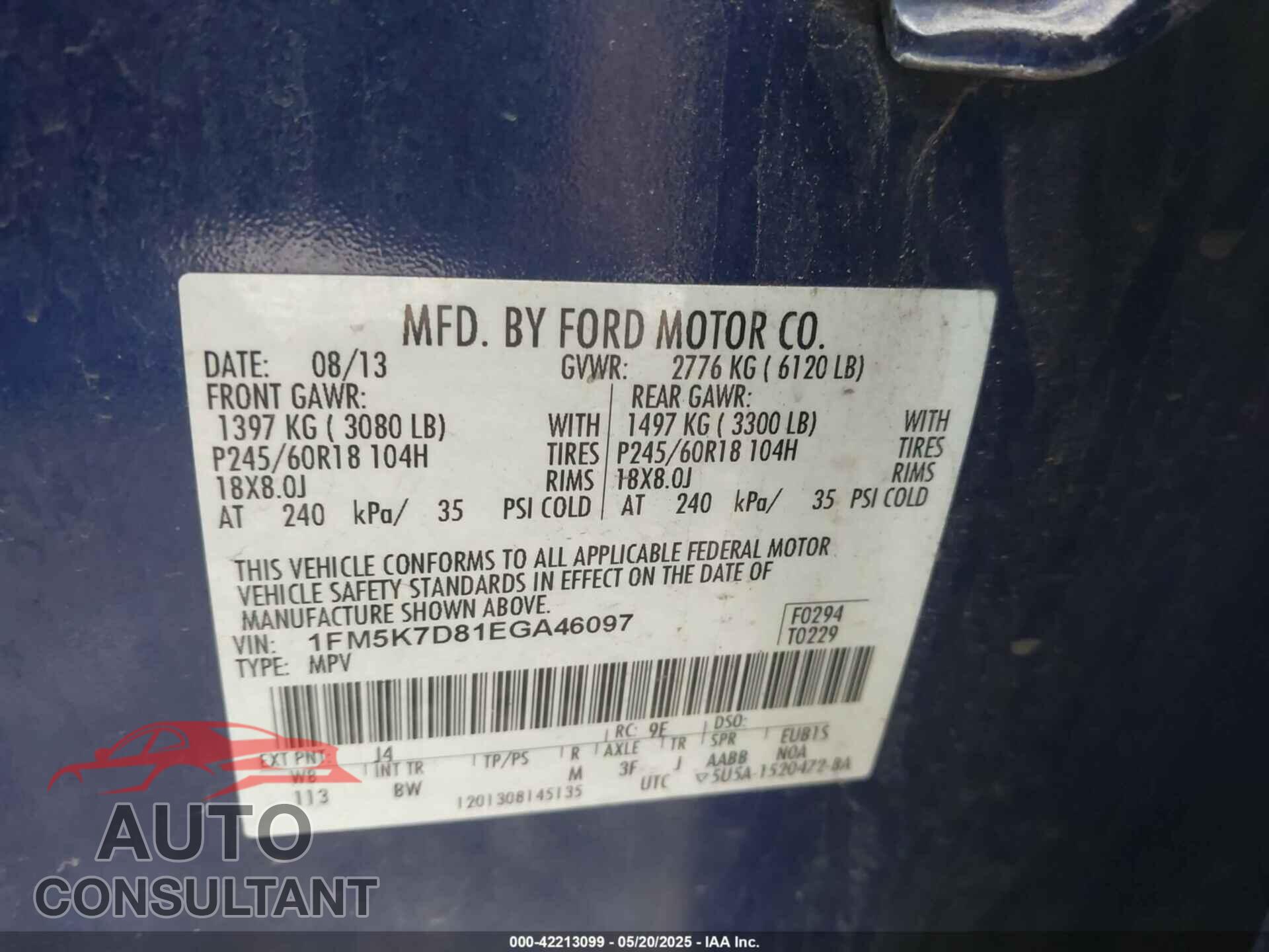 FORD EXPLORER 2014 - 1FM5K7D81EGA46097