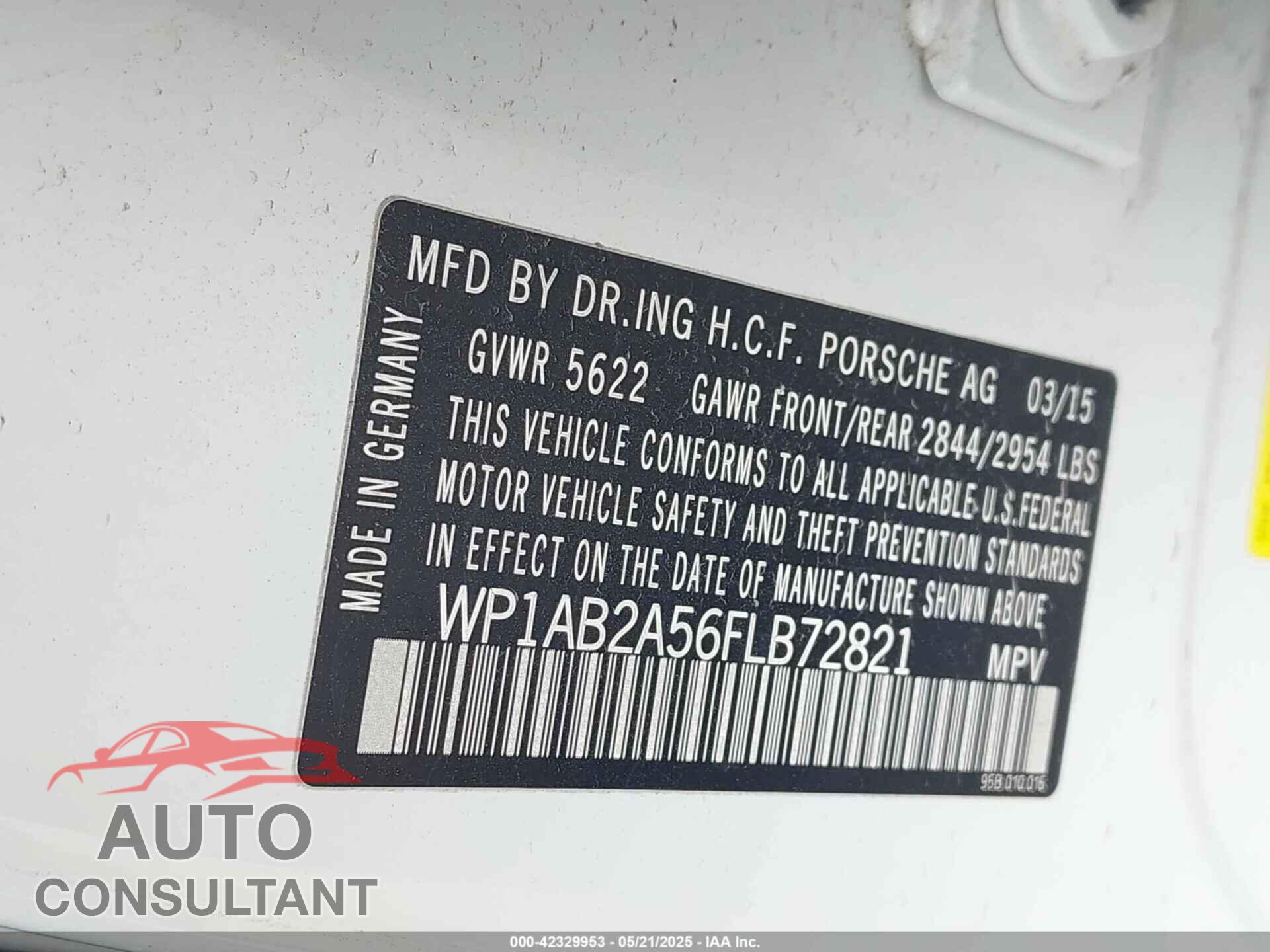 PORSCHE MACAN 2015 - WP1AB2A56FLB72821