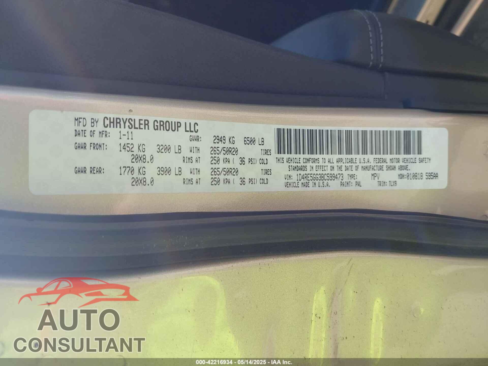 DODGE DURANGO 2011 - 1D4RE5GG3BC599473