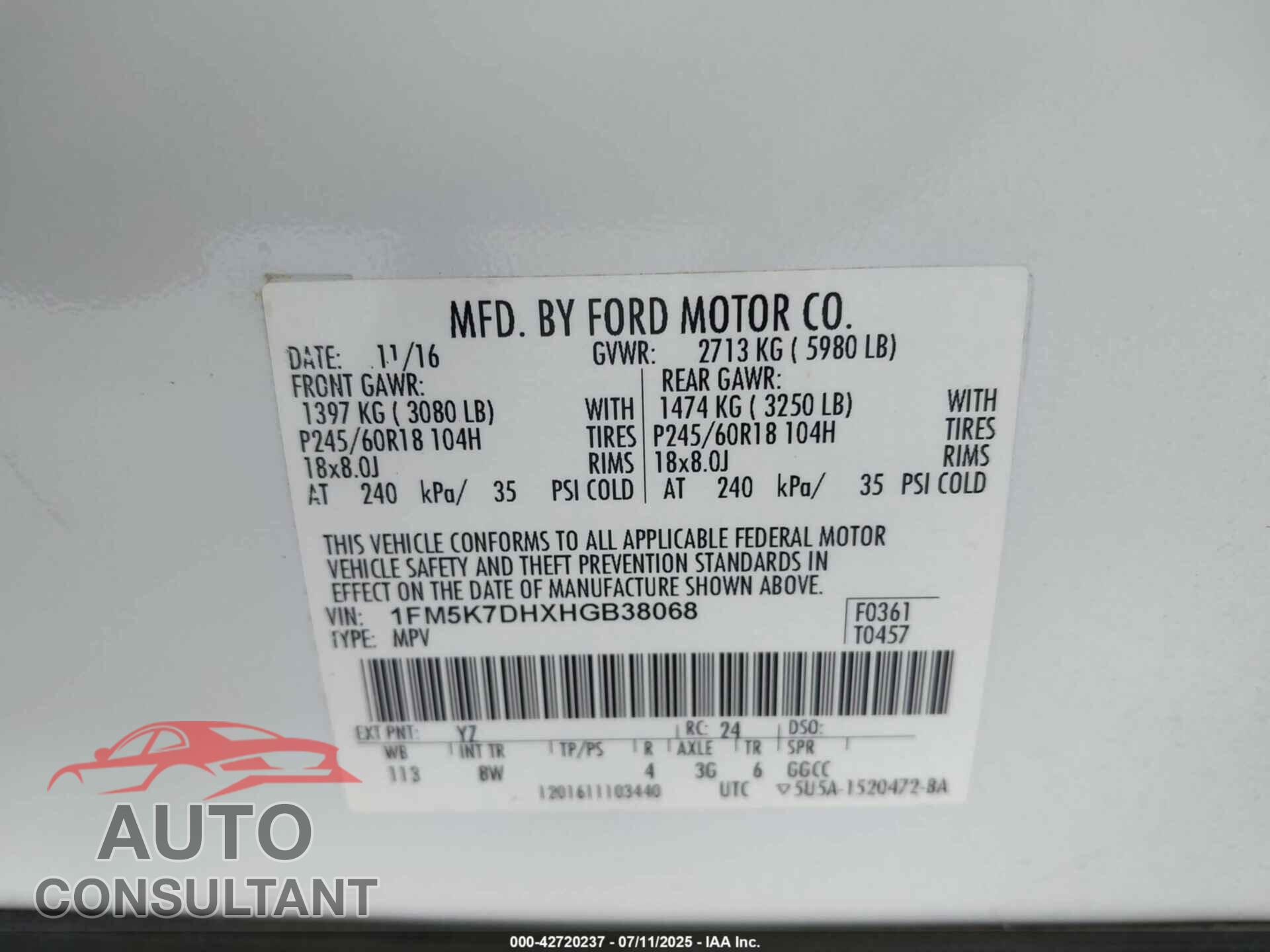 FORD EXPLORER 2017 - 1FM5K7DHXHGB38068