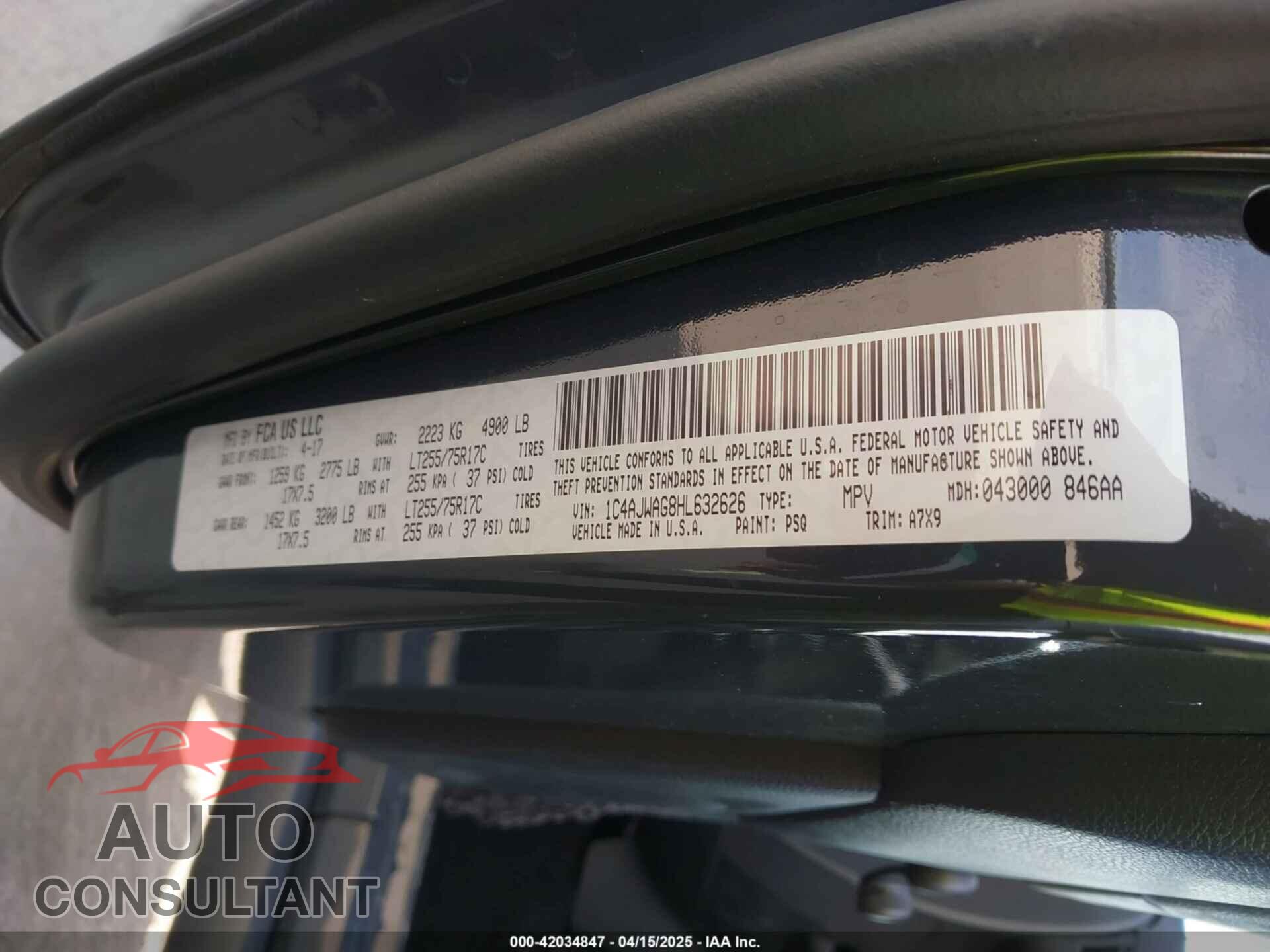 JEEP WRANGLER 2017 - 1C4AJWAG8HL632626