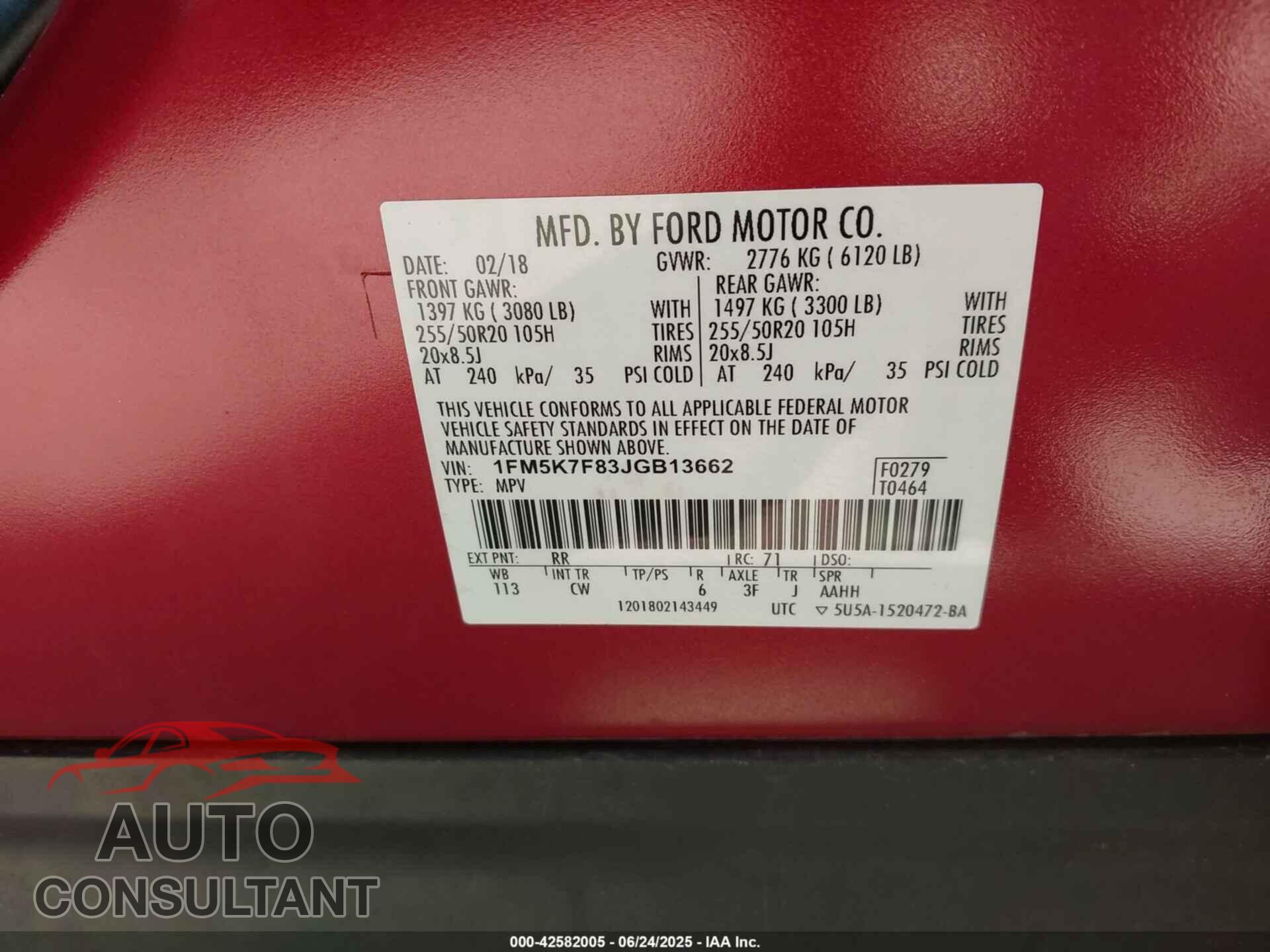 FORD EXPLORER 2018 - 1FM5K7F83JGB13662