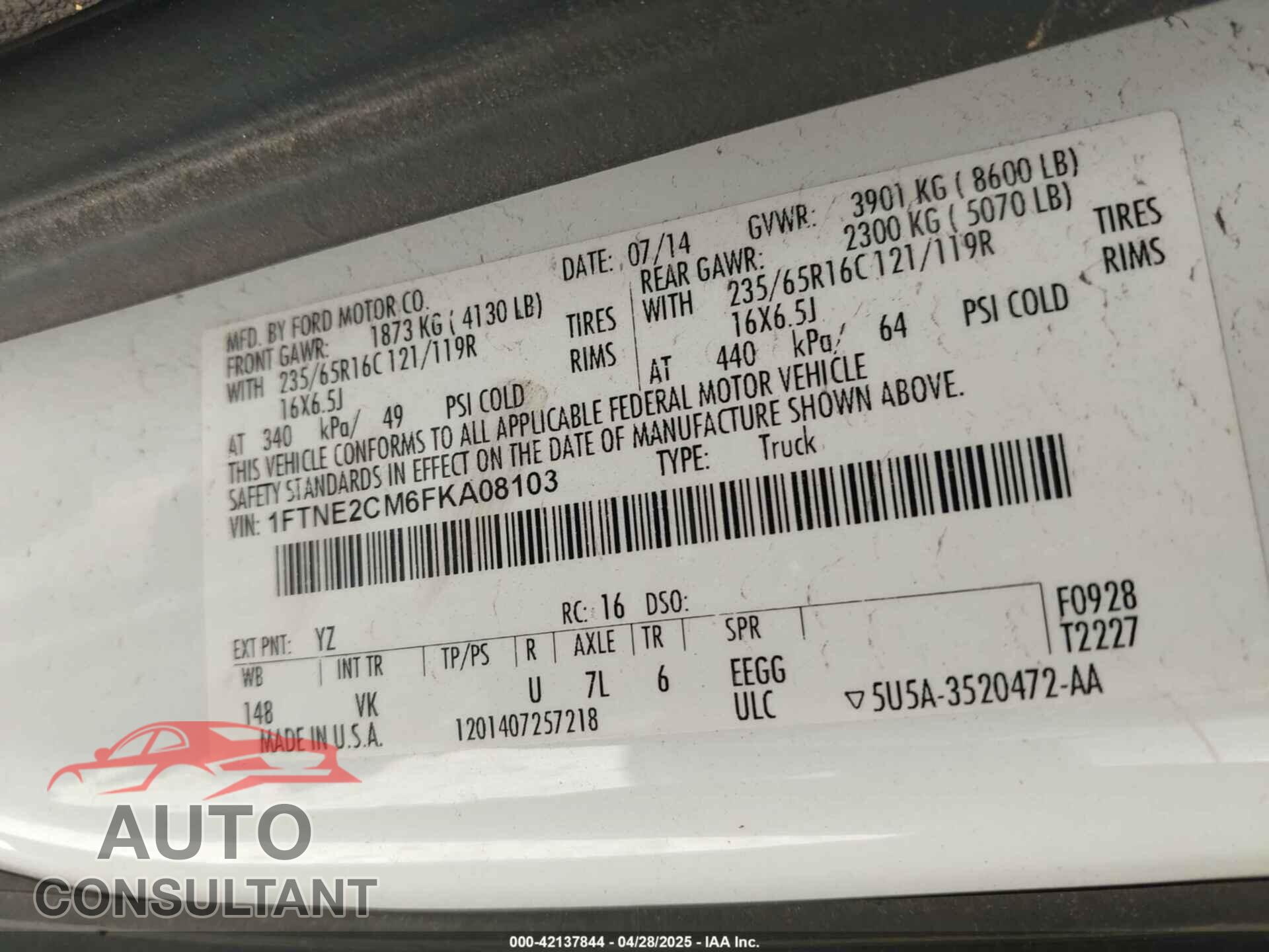 FORD TRANSIT-150 2015 - 1FTNE2CM6FKA08103