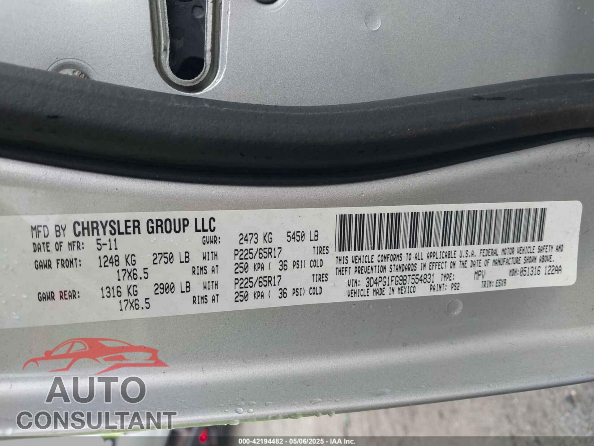 DODGE JOURNEY 2011 - 3D4PG1FG9BT554831
