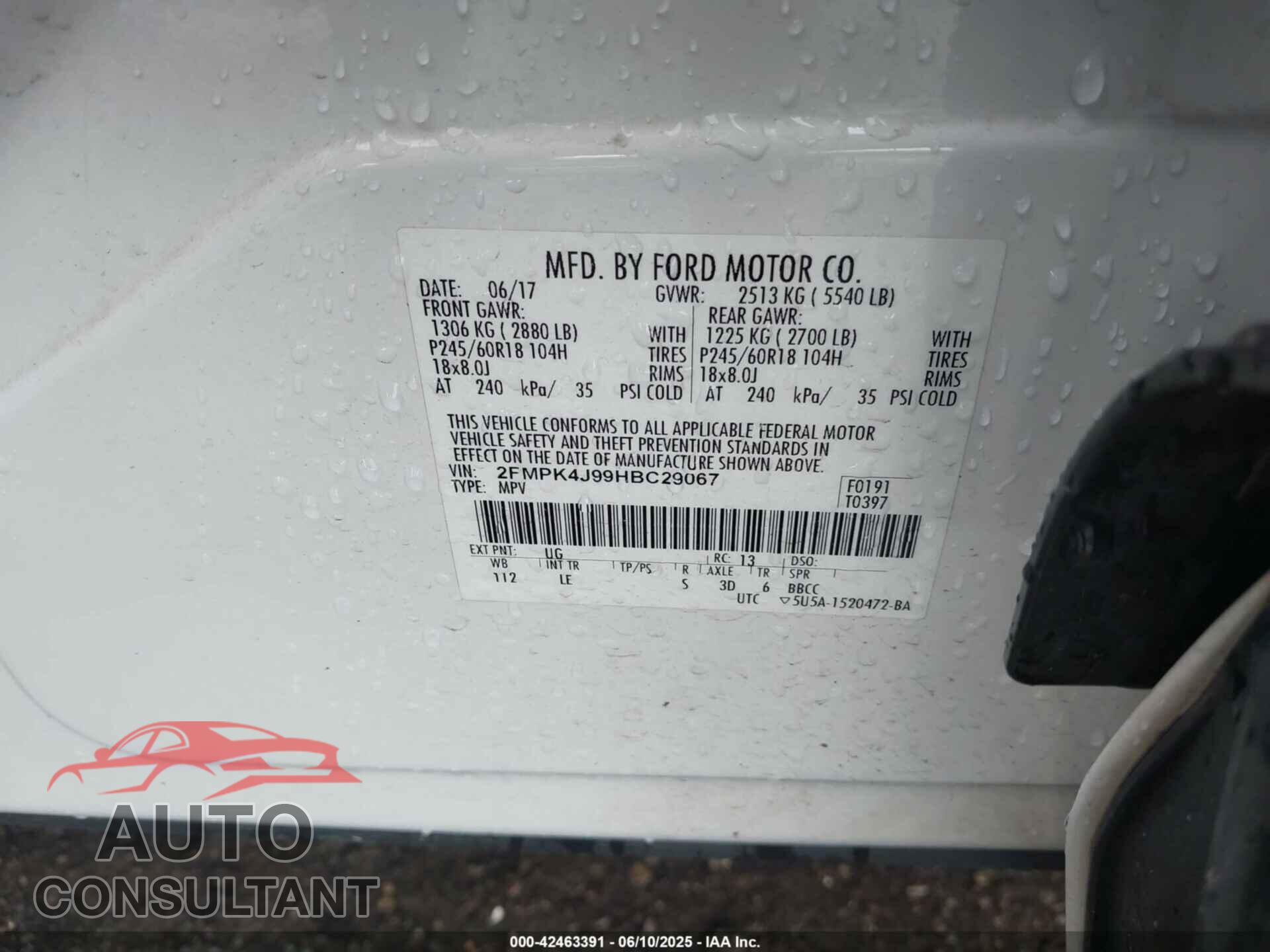 FORD EDGE 2017 - 2FMPK4J99HBC29067