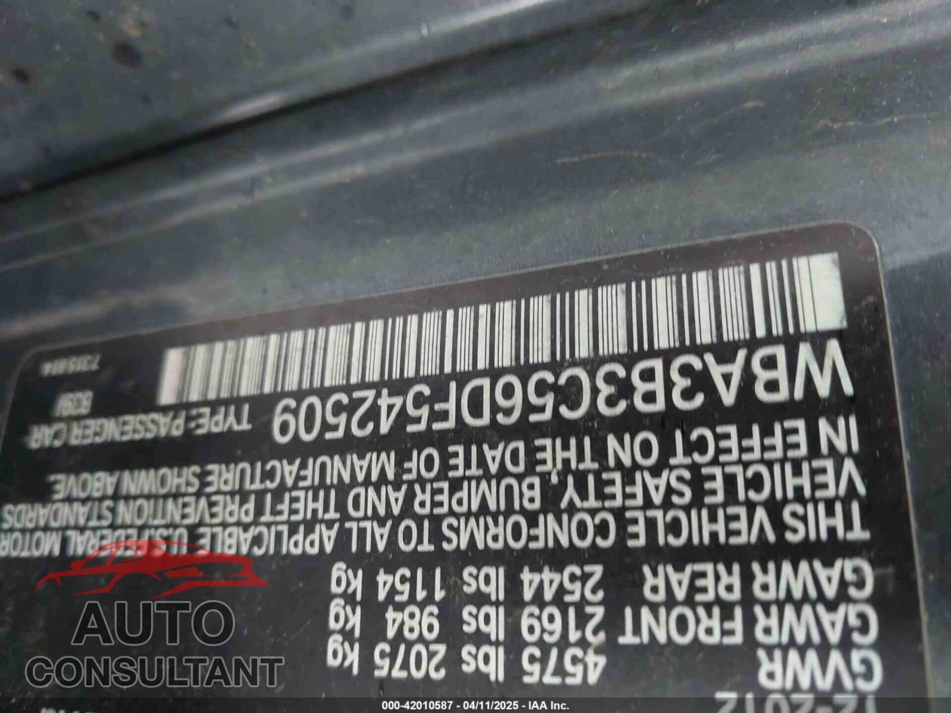 BMW 3 SERIES 2013 - WBA3B3C56DF542509