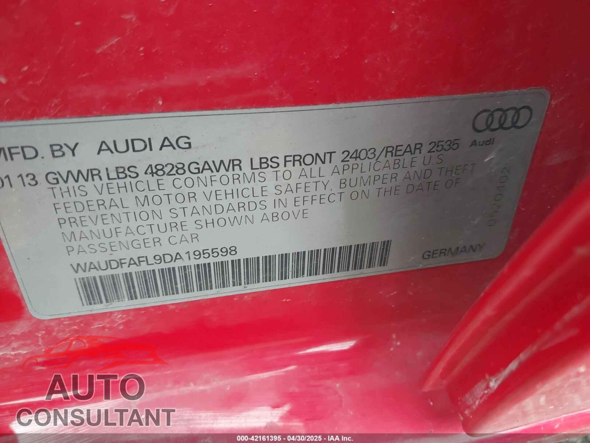 AUDI A4 2013 - WAUDFAFL9DA195598