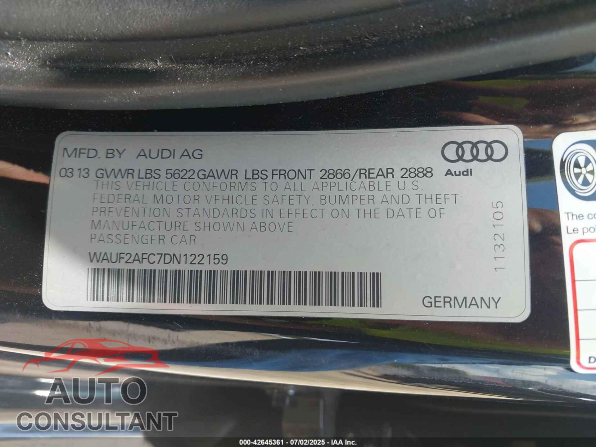 AUDI S6 2013 - WAUF2AFC7DN122159
