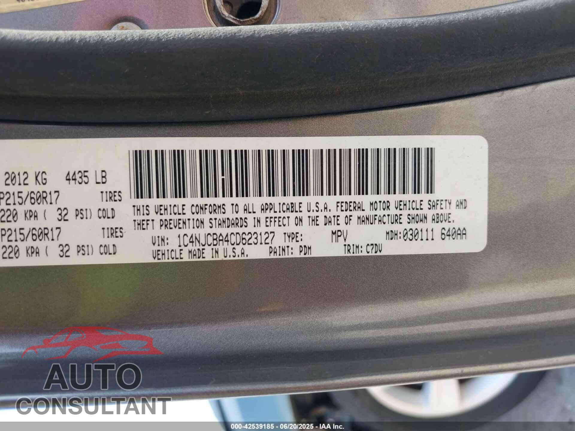 JEEP COMPASS 2012 - 1C4NJCBA4CD623127