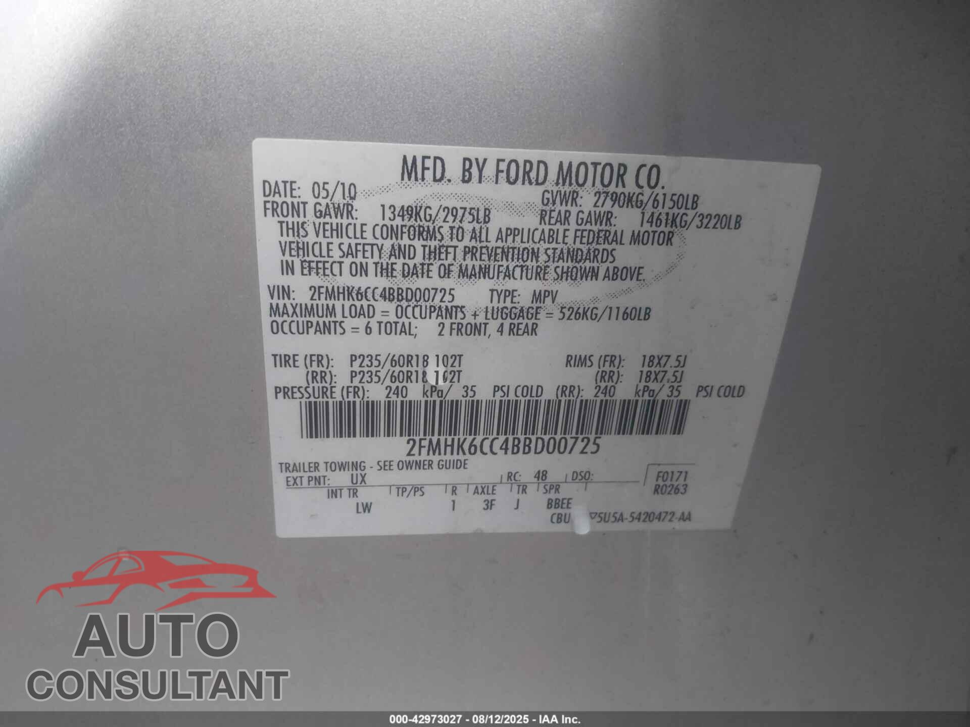 FORD FLEX 2011 - 2FMHK6CC4BBD00725