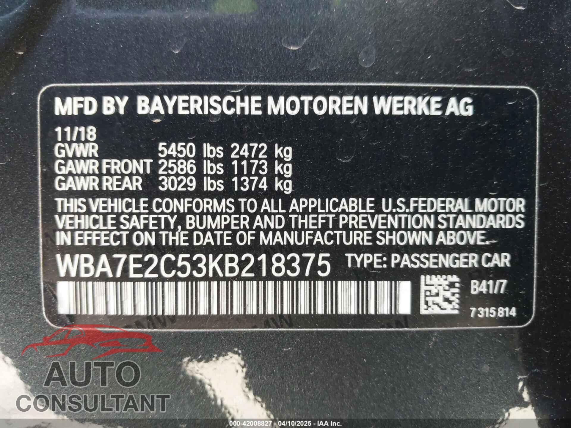 BMW 740I 2019 - WBA7E2C53KB218375
