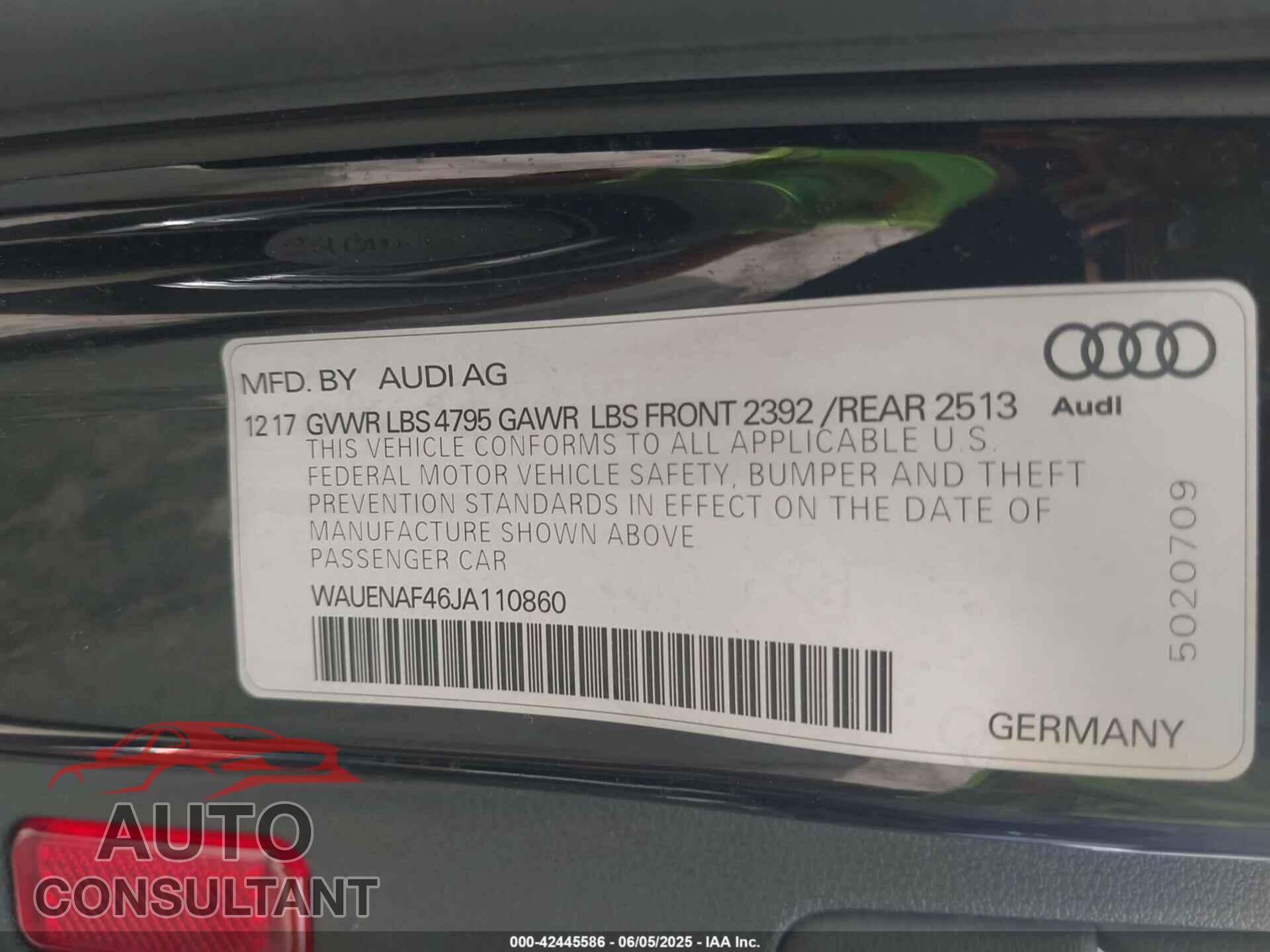 AUDI A4 2018 - WAUENAF46JA110860