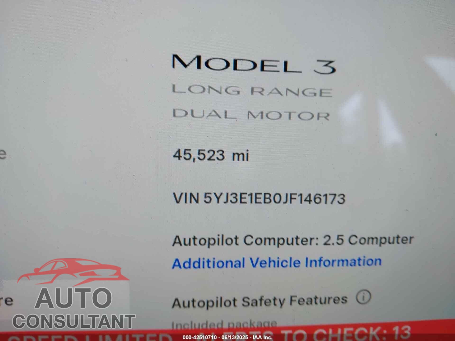 TESLA MODEL 3 2018 - 5YJ3E1EB0JF146173