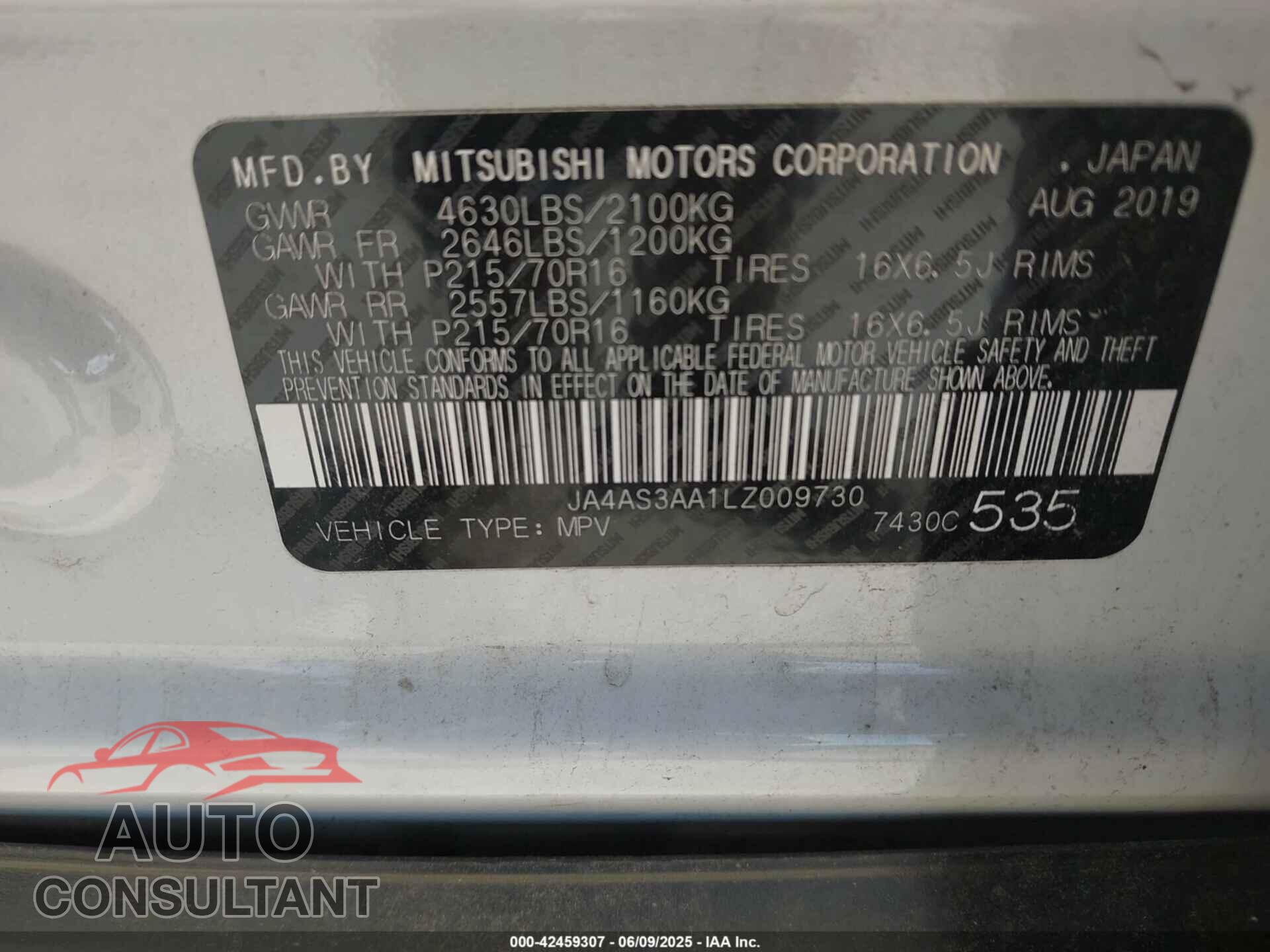 MITSUBISHI ECLIPSE CROSS 2020 - JA4AS3AA1LZ009730