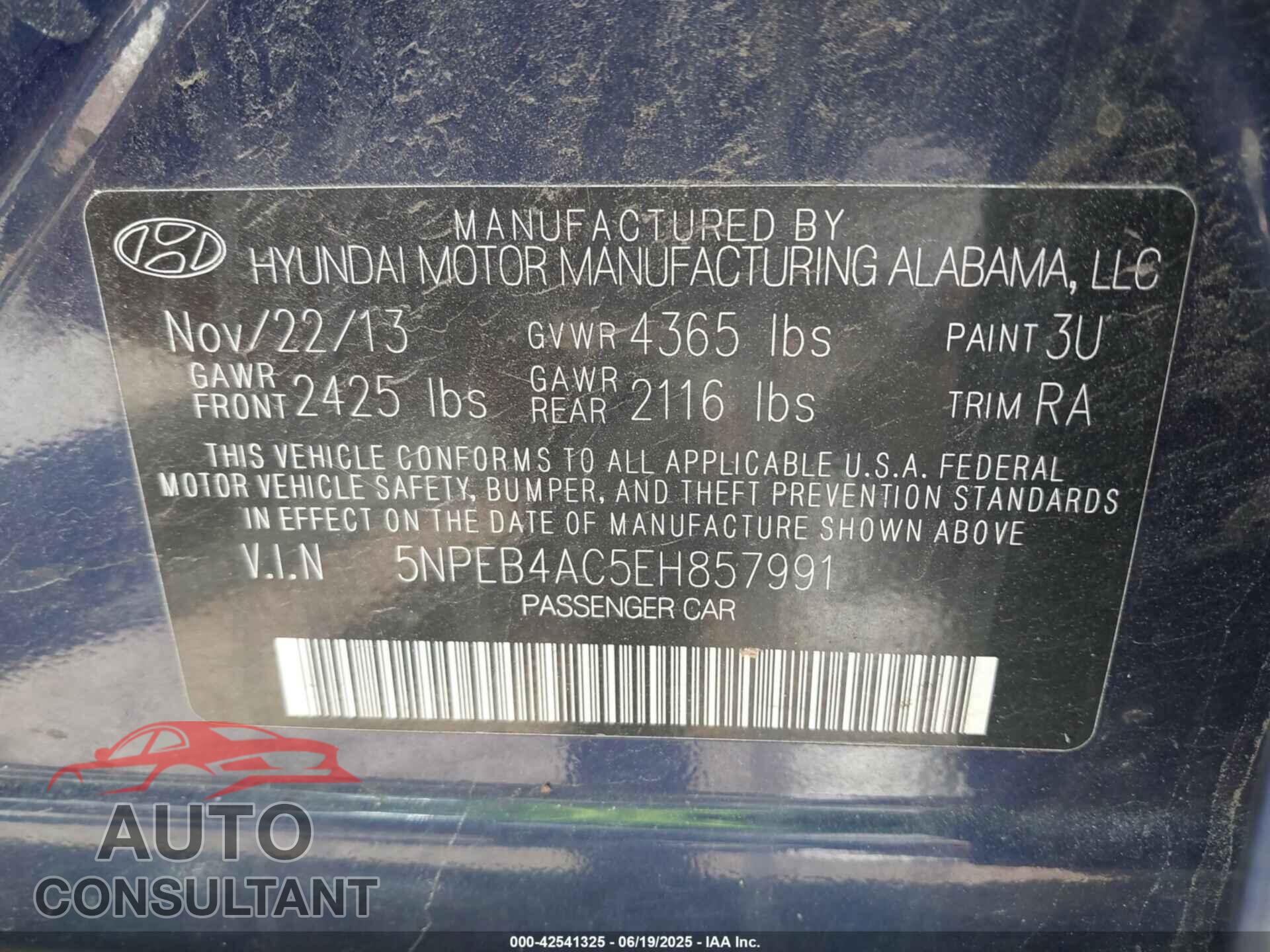 HYUNDAI SONATA 2014 - 5NPEB4AC5EH857991