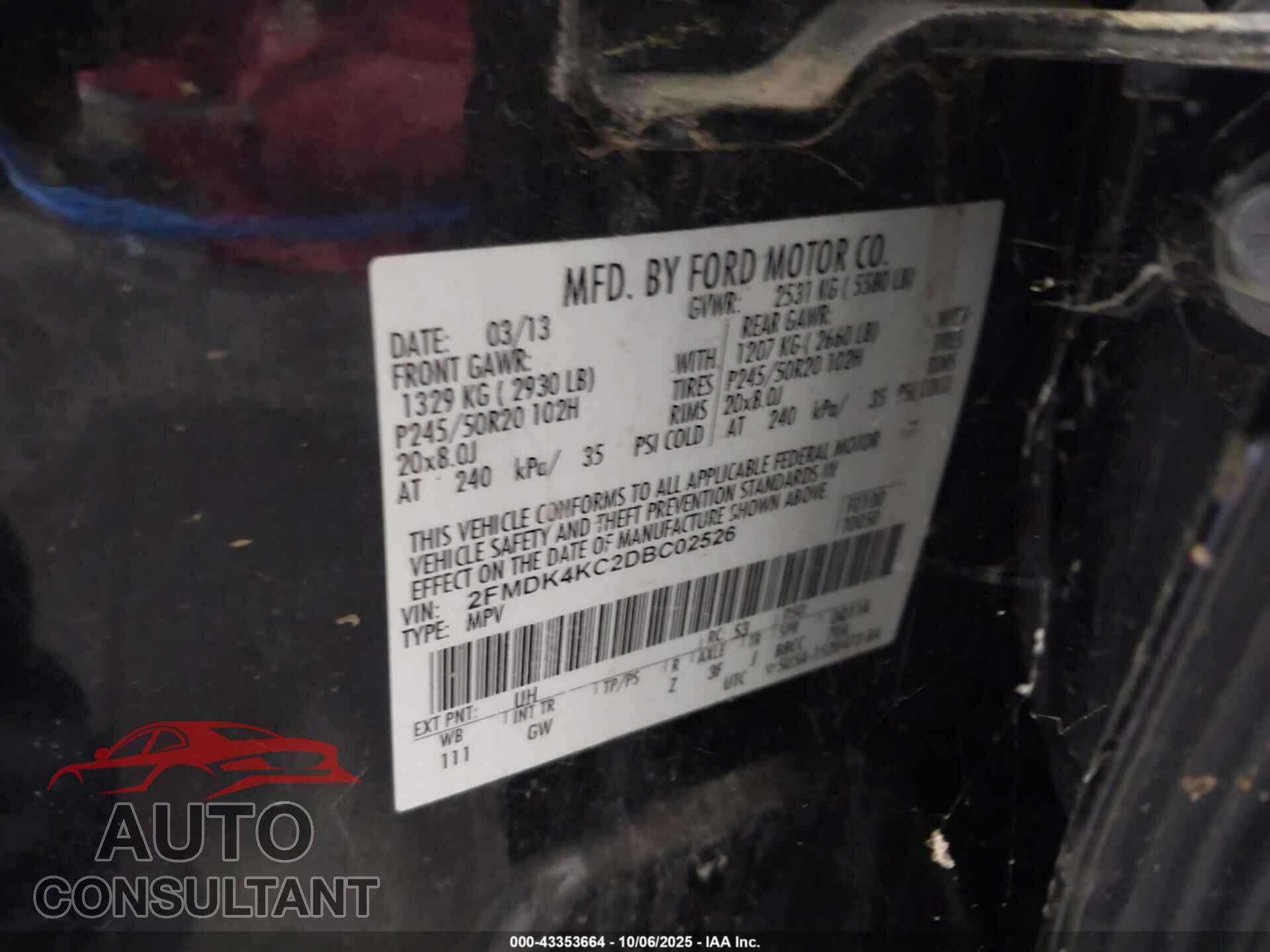 FORD EDGE 2013 - 2FMDK4KC2DBC02526