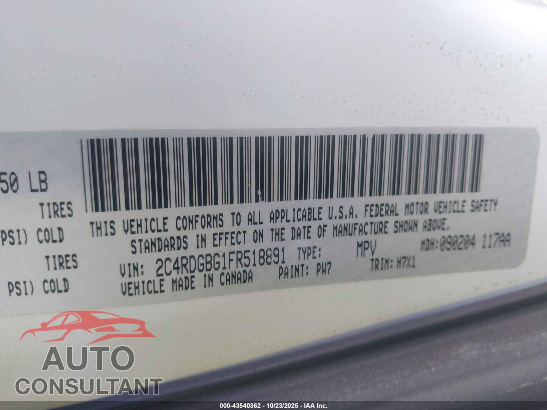 DODGE GRAND CARAVAN 2015 - 2C4RDGBG1FR518891