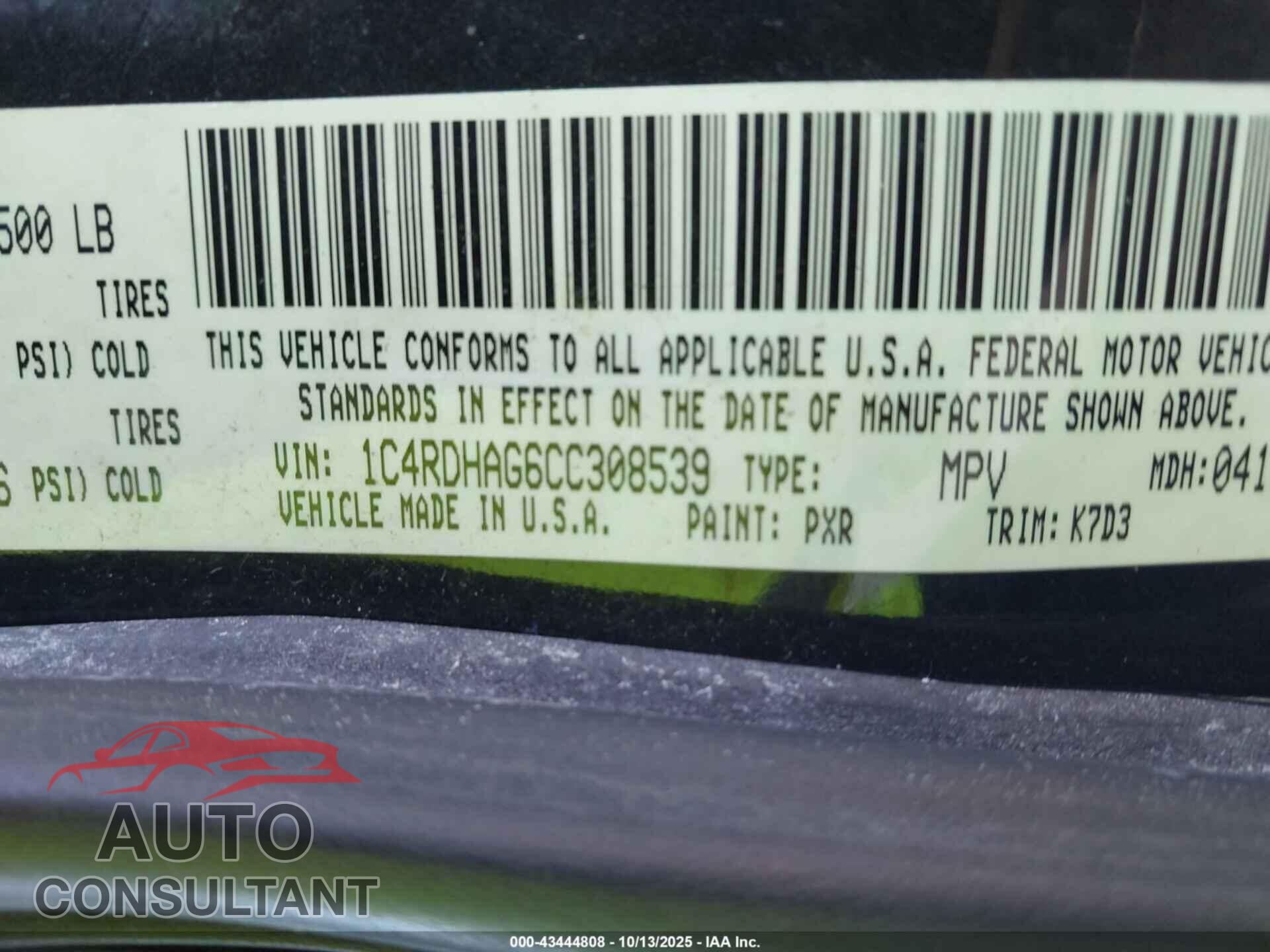 DODGE DURANGO 2012 - 1C4RDHAG6CC308539
