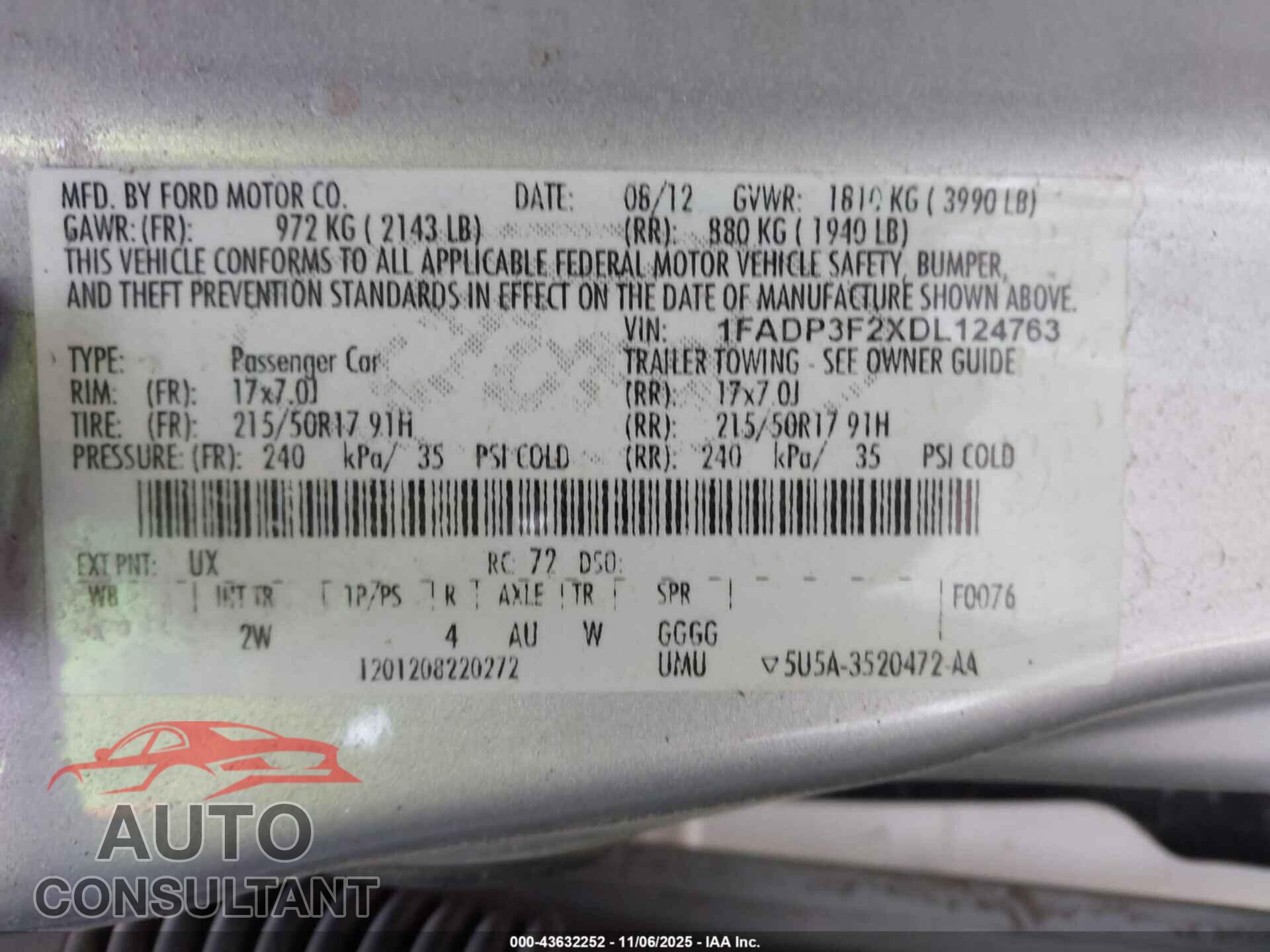 FORD FOCUS 2013 - 1FADP3F2XDL124763