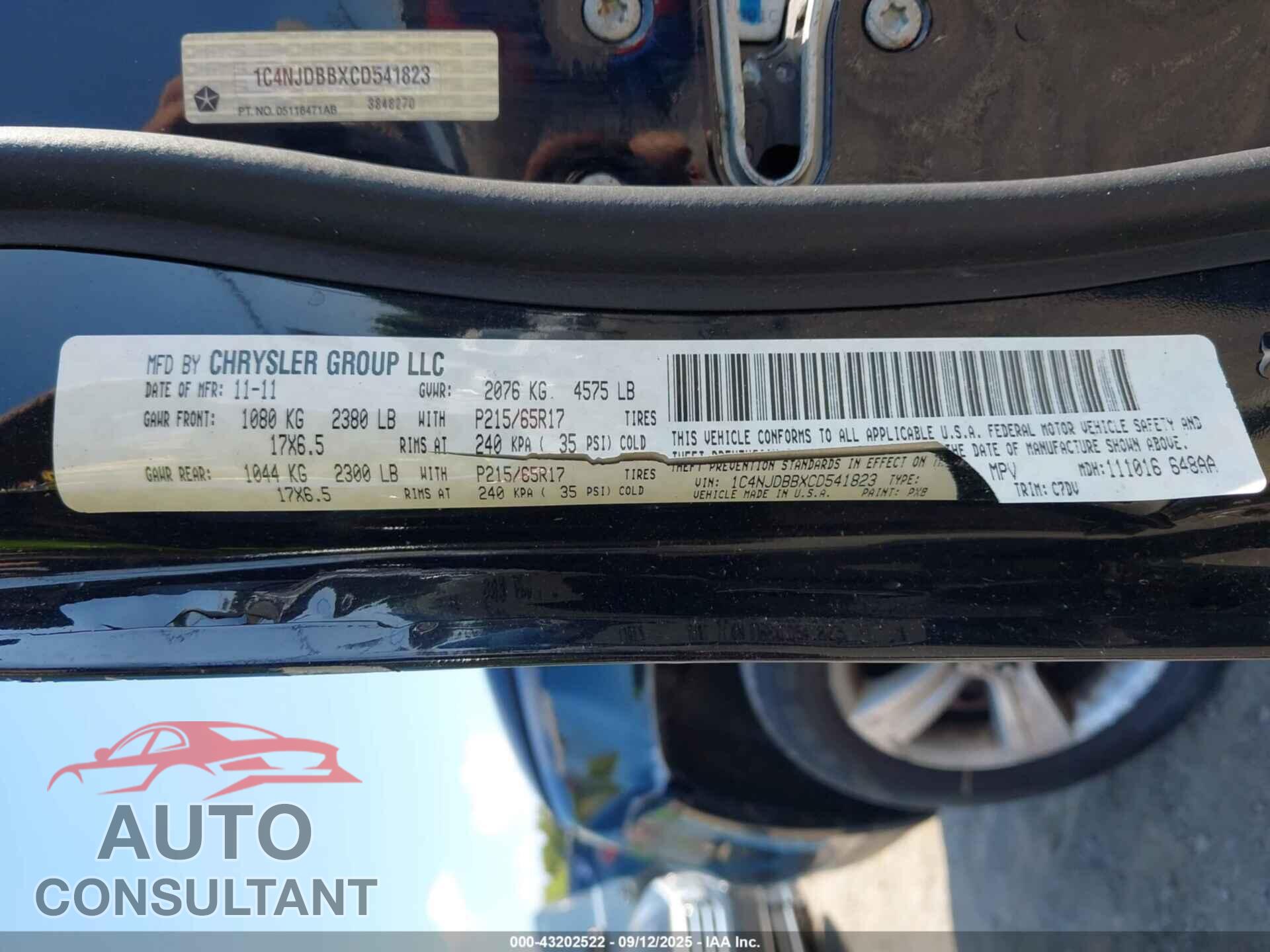 JEEP COMPASS 2012 - 1C4NJDBBXCD541823