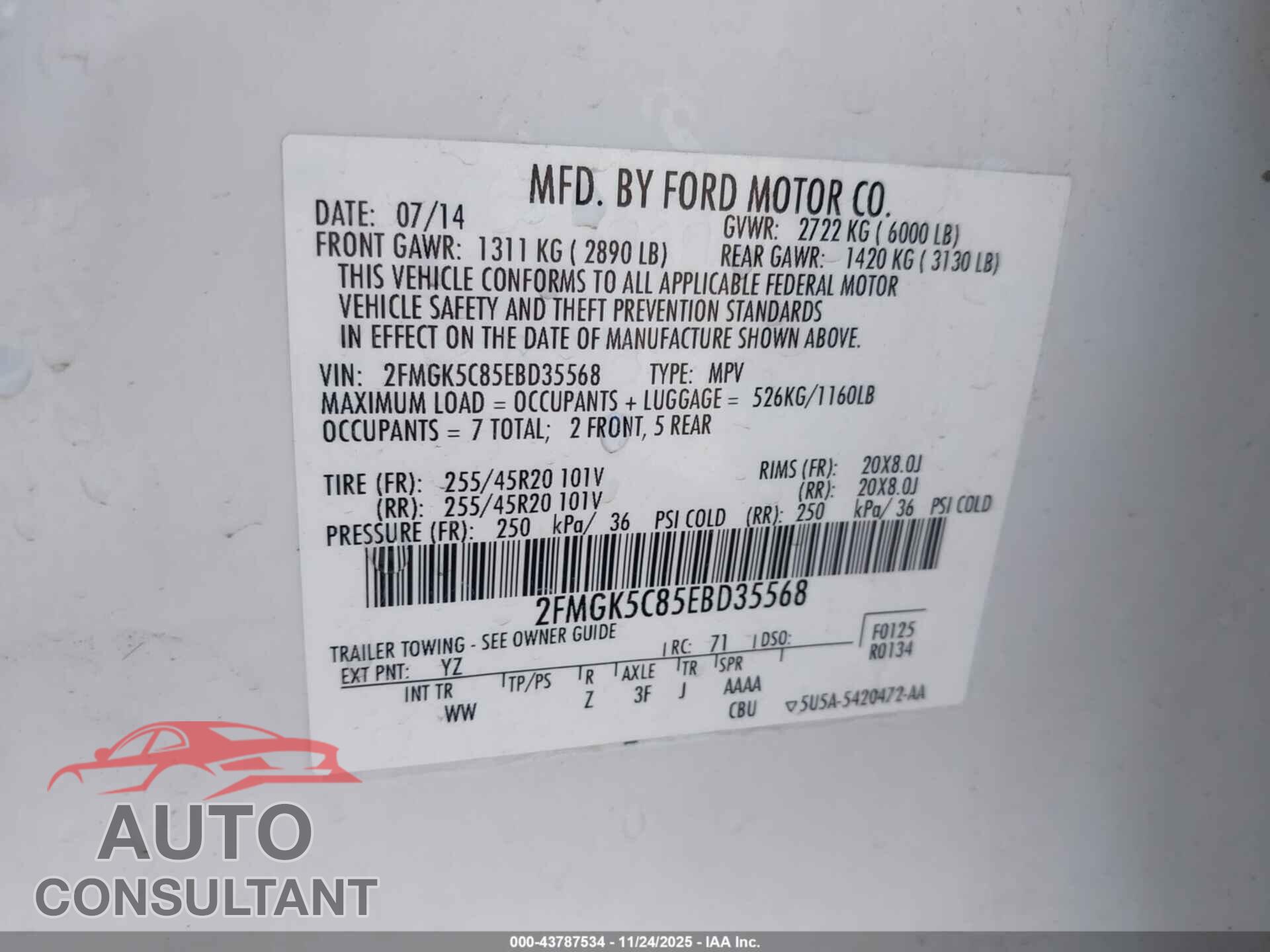FORD FLEX 2014 - 2FMGK5C85EBD35568