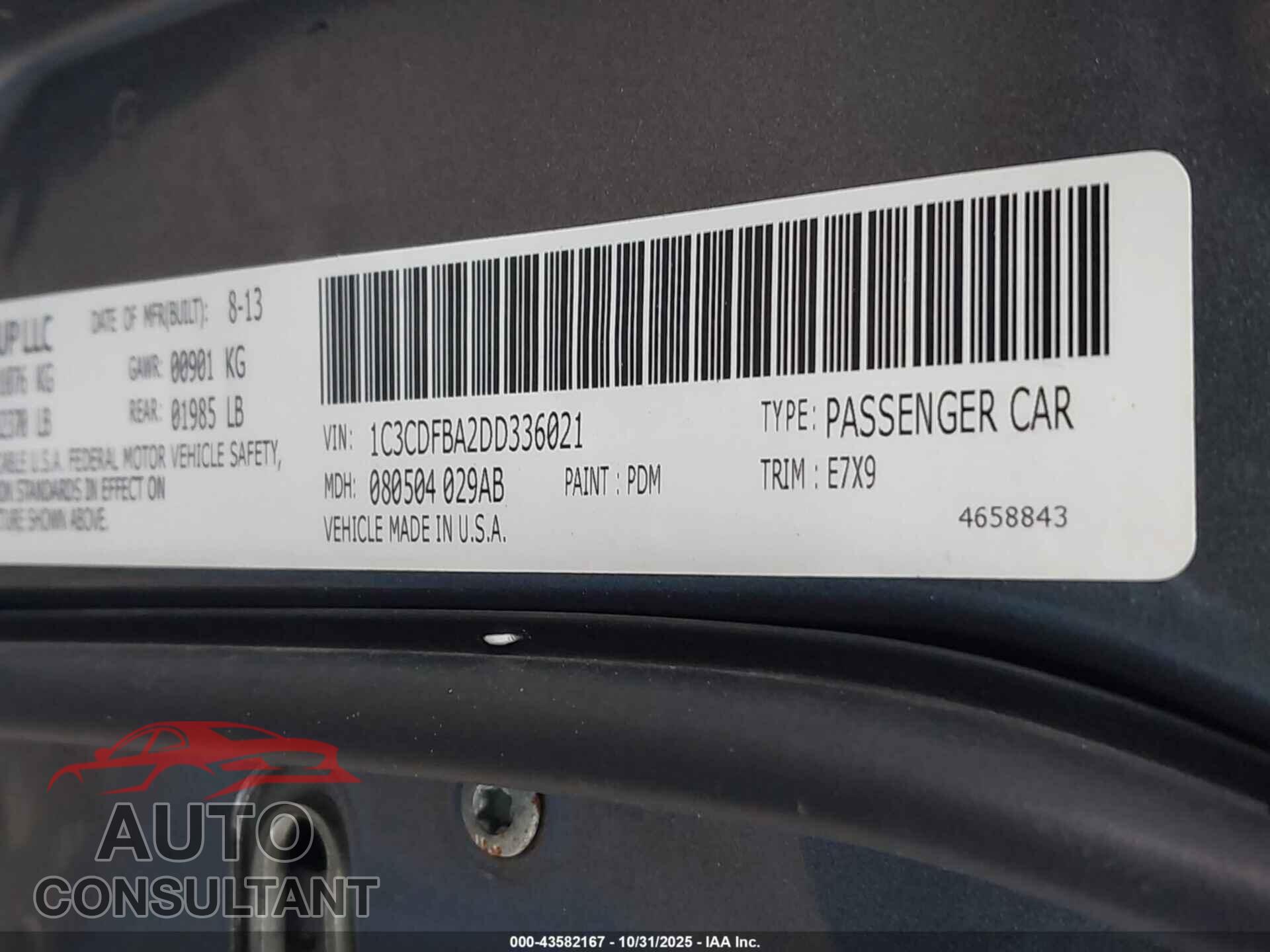 DODGE DART 2013 - 1C3CDFBA2DD336021