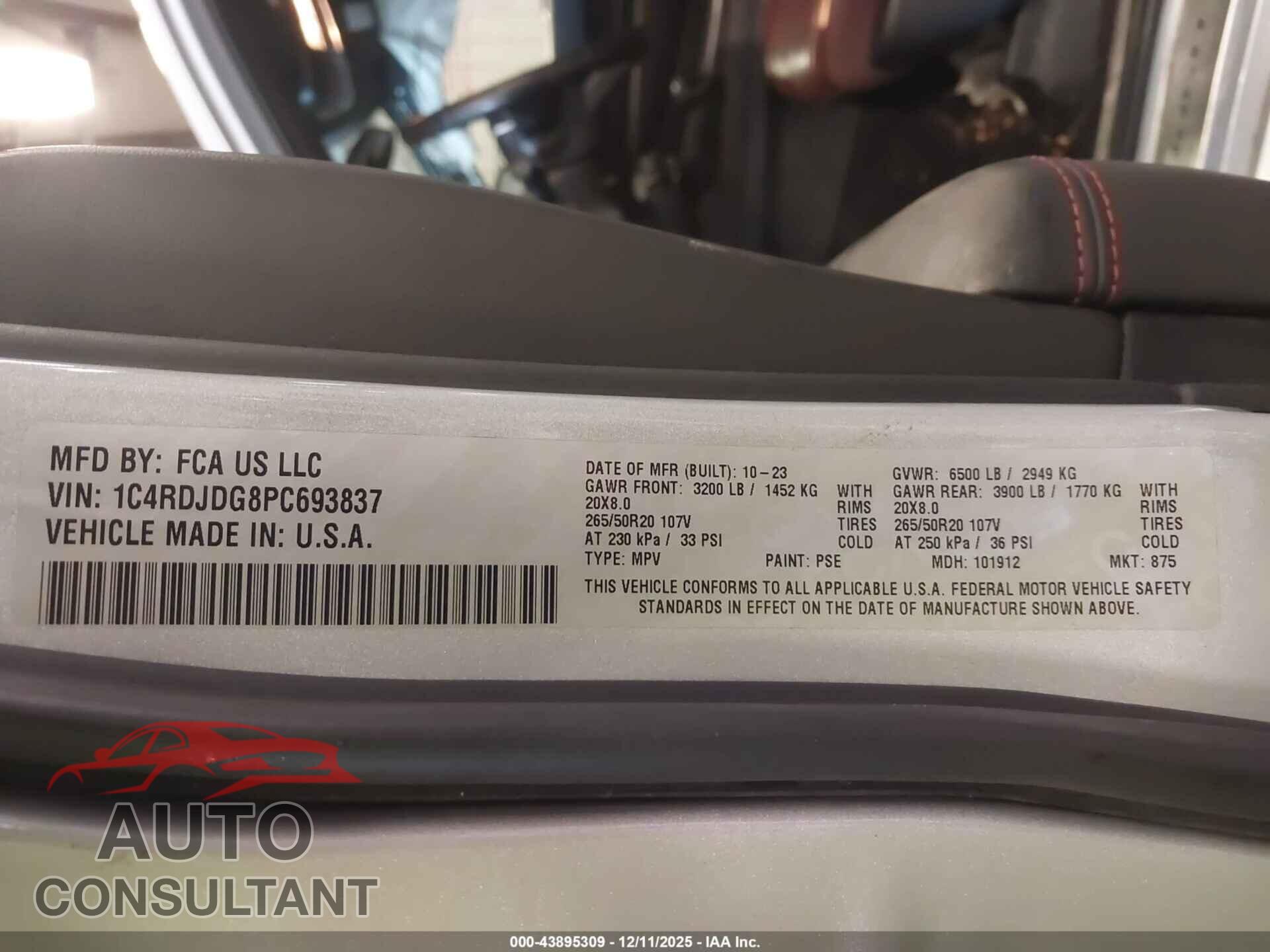 DODGE DURANGO 2023 - 1C4RDJDG8PC693837