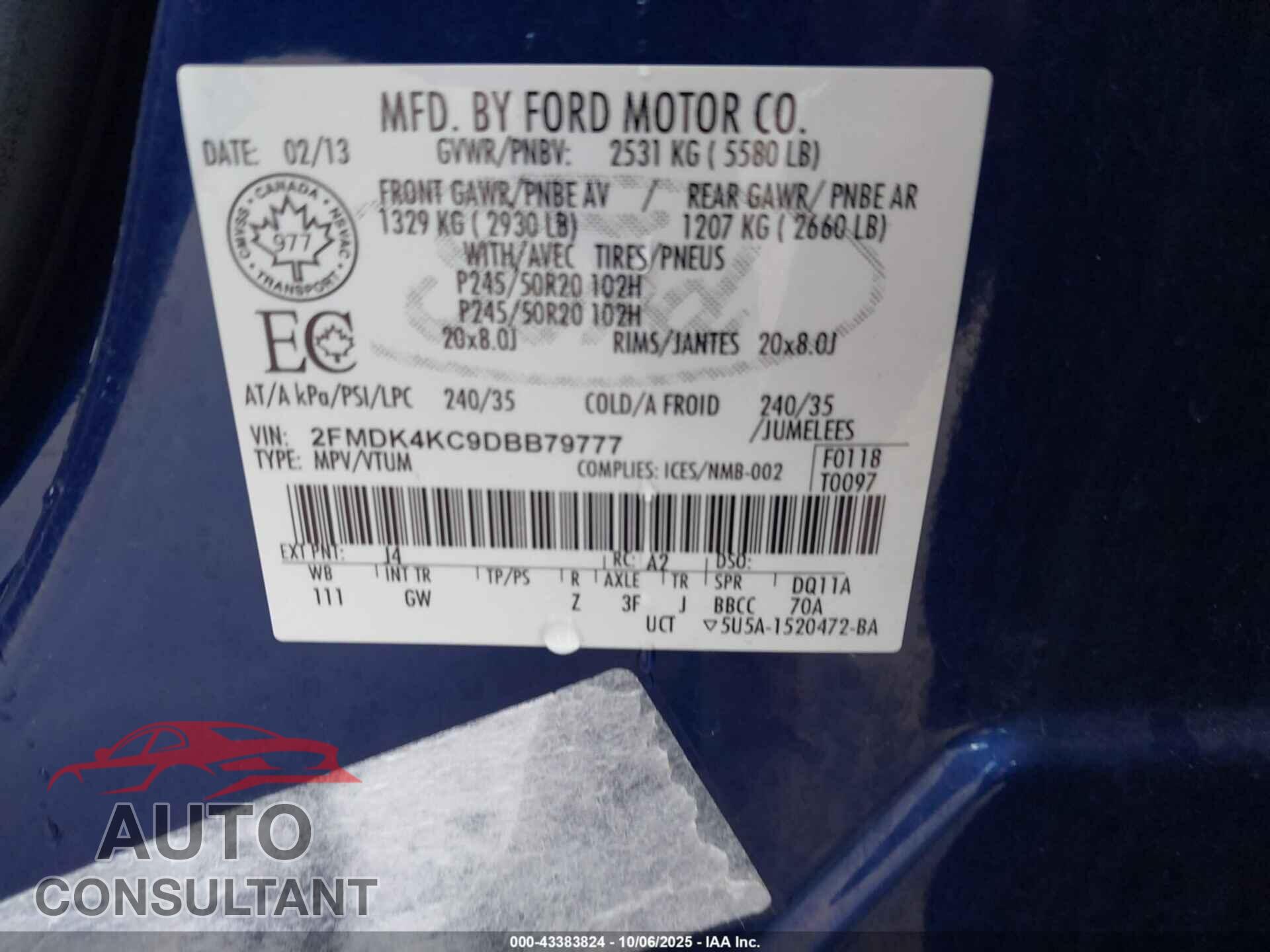 FORD EDGE 2013 - 2FMDK4KC9DBB79777