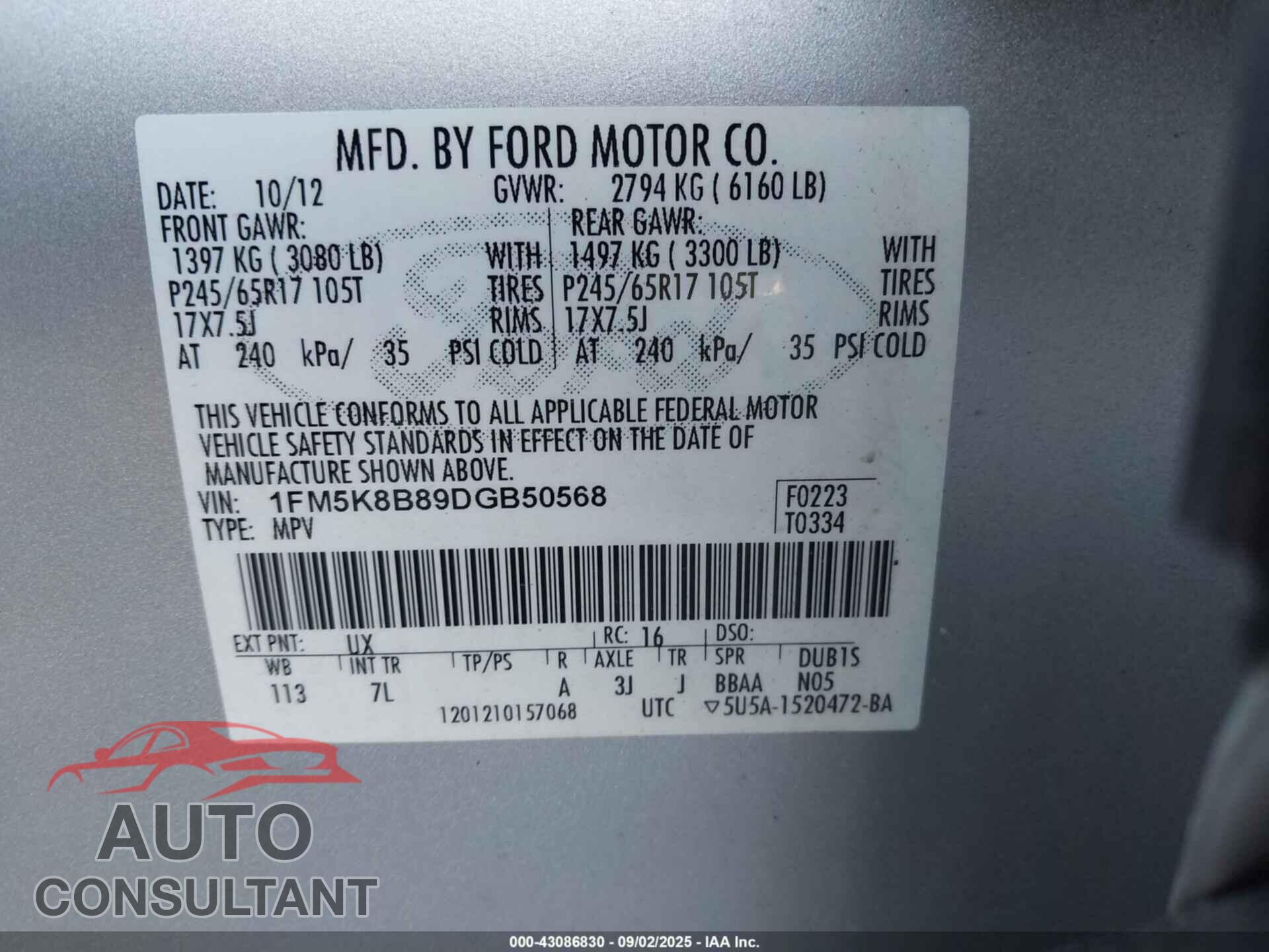 FORD EXPLORER 2013 - 1FM5K8B89DGB50568