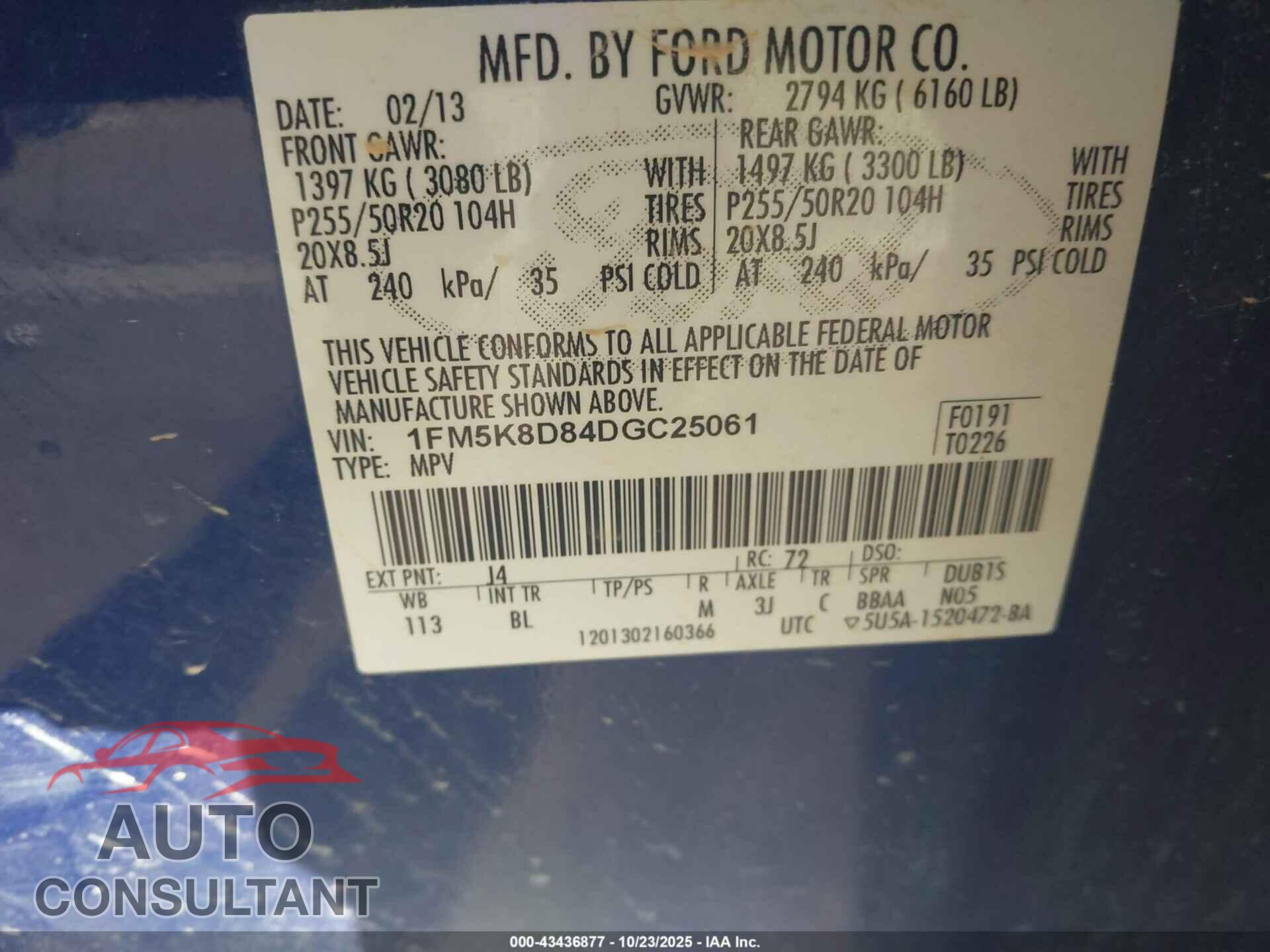 FORD EXPLORER 2013 - 1FM5K8D84DGC25061