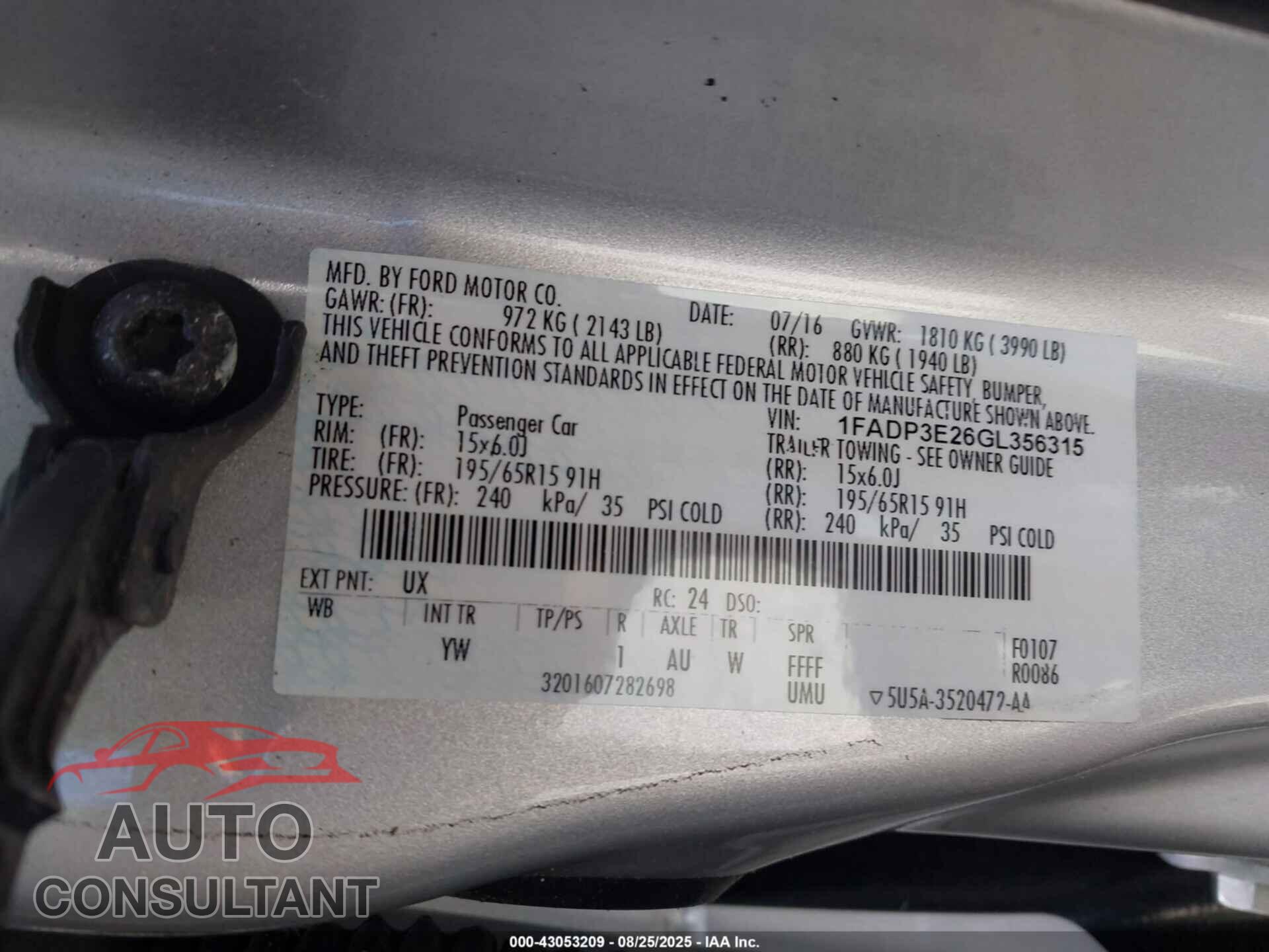 FORD FOCUS 2016 - 1FADP3E26GL356315