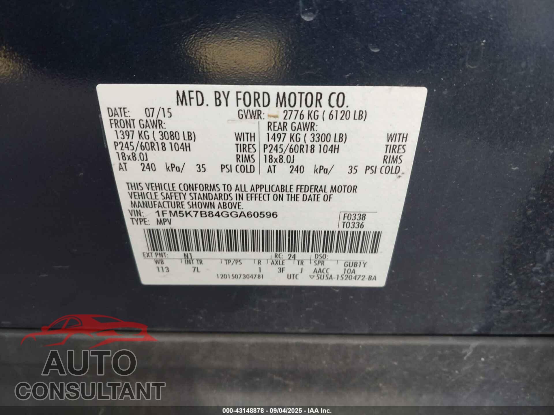 FORD EXPLORER 2016 - 1FM5K7B84GGA60596