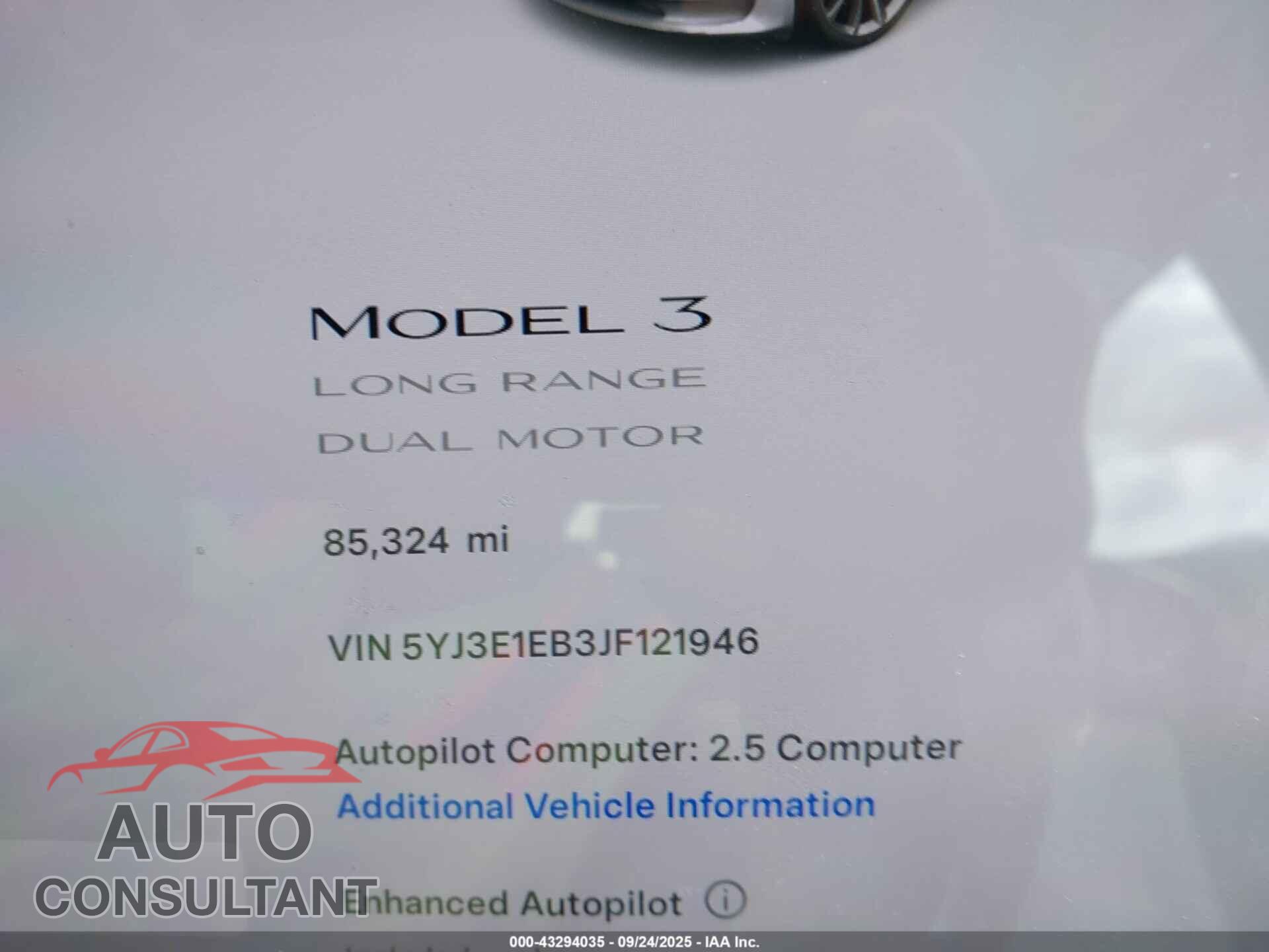 TESLA MODEL 3 2018 - 5YJ3E1EB3JF121946