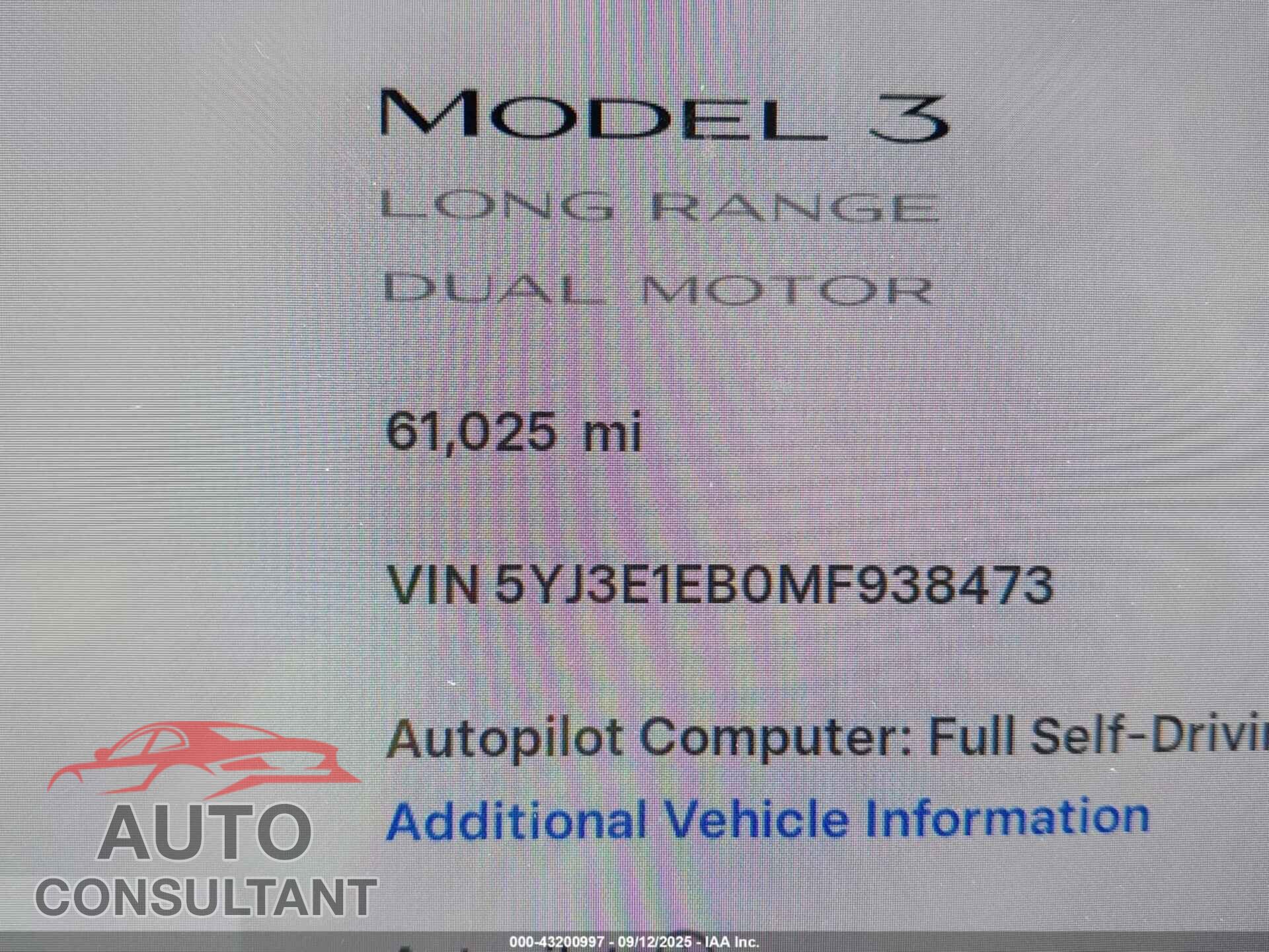 TESLA MODEL 3 2021 - 5YJ3E1EB0MF938473