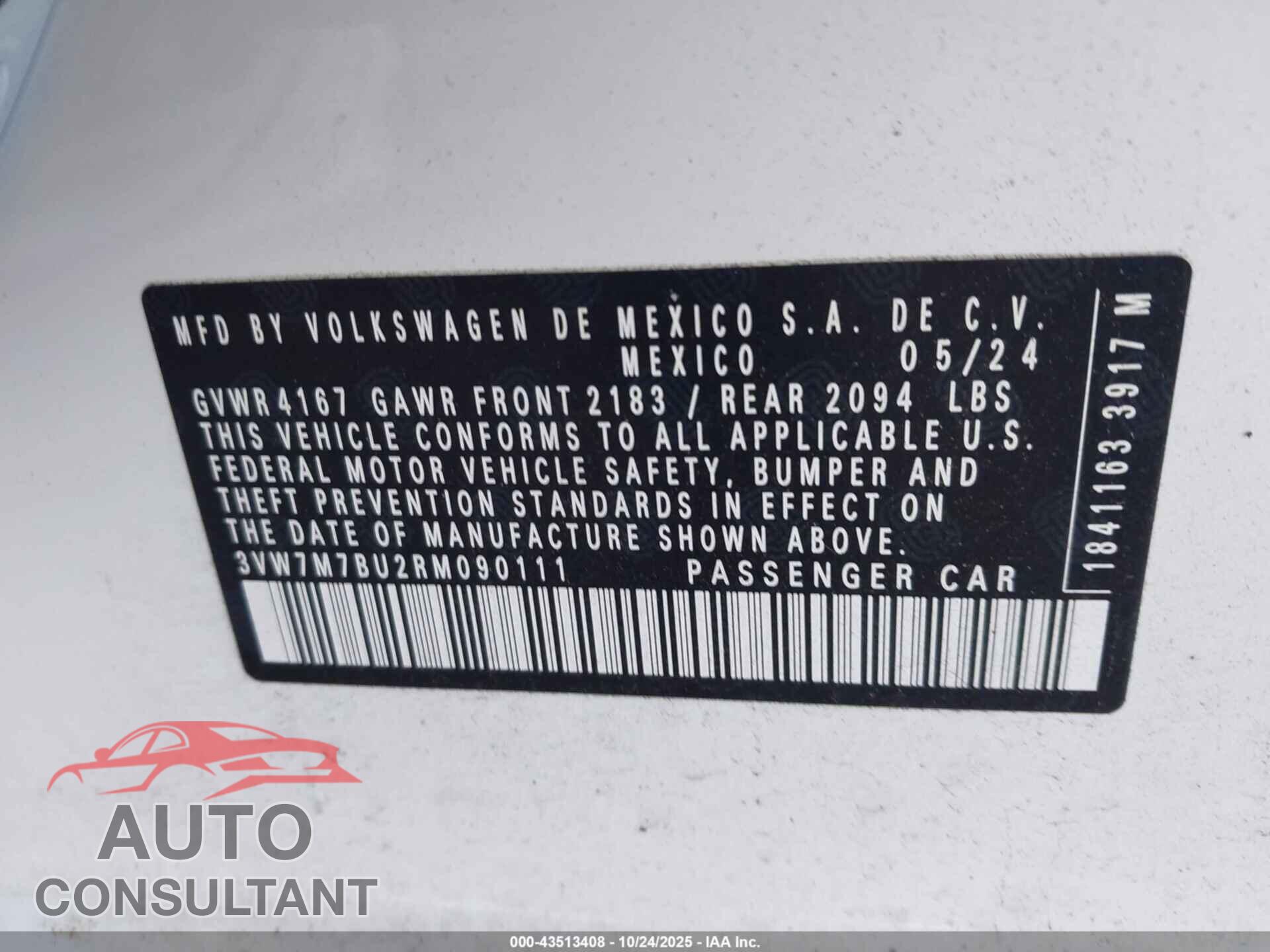 VOLKSWAGEN JETTA 2024 - 3VW7M7BU2RM090111