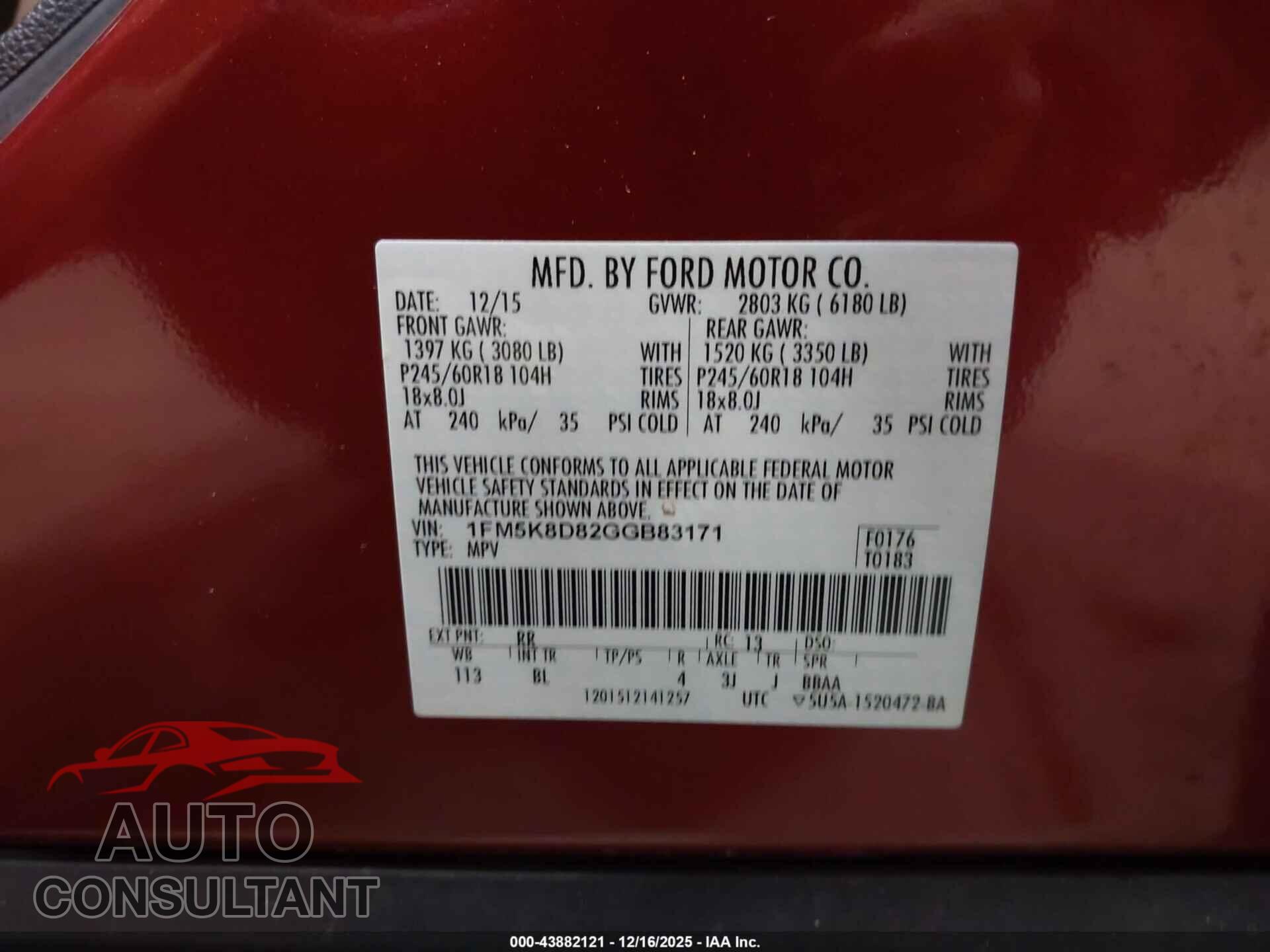 FORD EXPLORER 2016 - 1FM5K8D82GGB83171