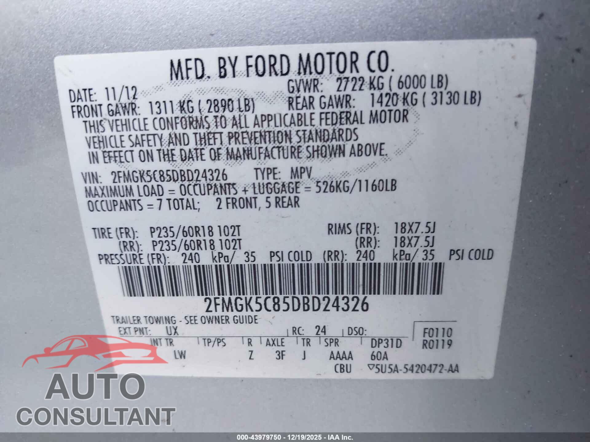 FORD FLEX 2013 - 2FMGK5C85DBD24326