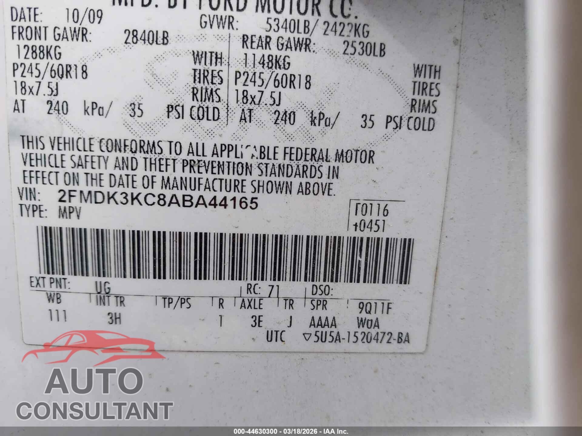 FORD EDGE 2010 - 2FMDK3KC8ABA44165